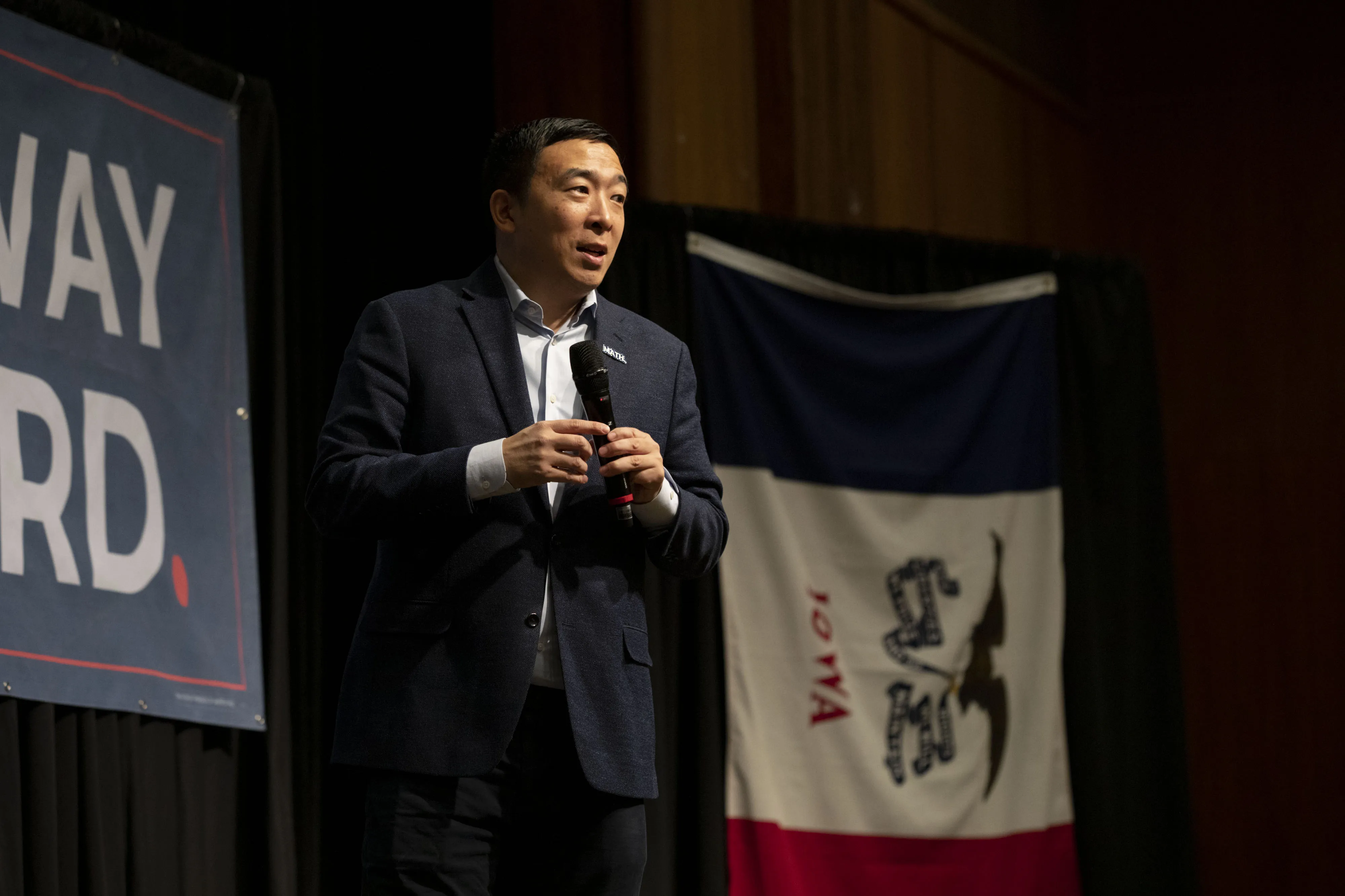 Andrew Yang speaks during a campaign rally in Iowa City, Iowa&nbsp;on&nbsp;Jan. 29.&nbsp;