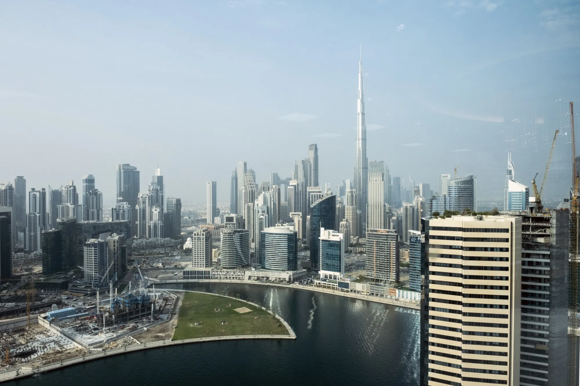 Skyscrapers in the Business Bay and Downtown Dubai districts of UAE.