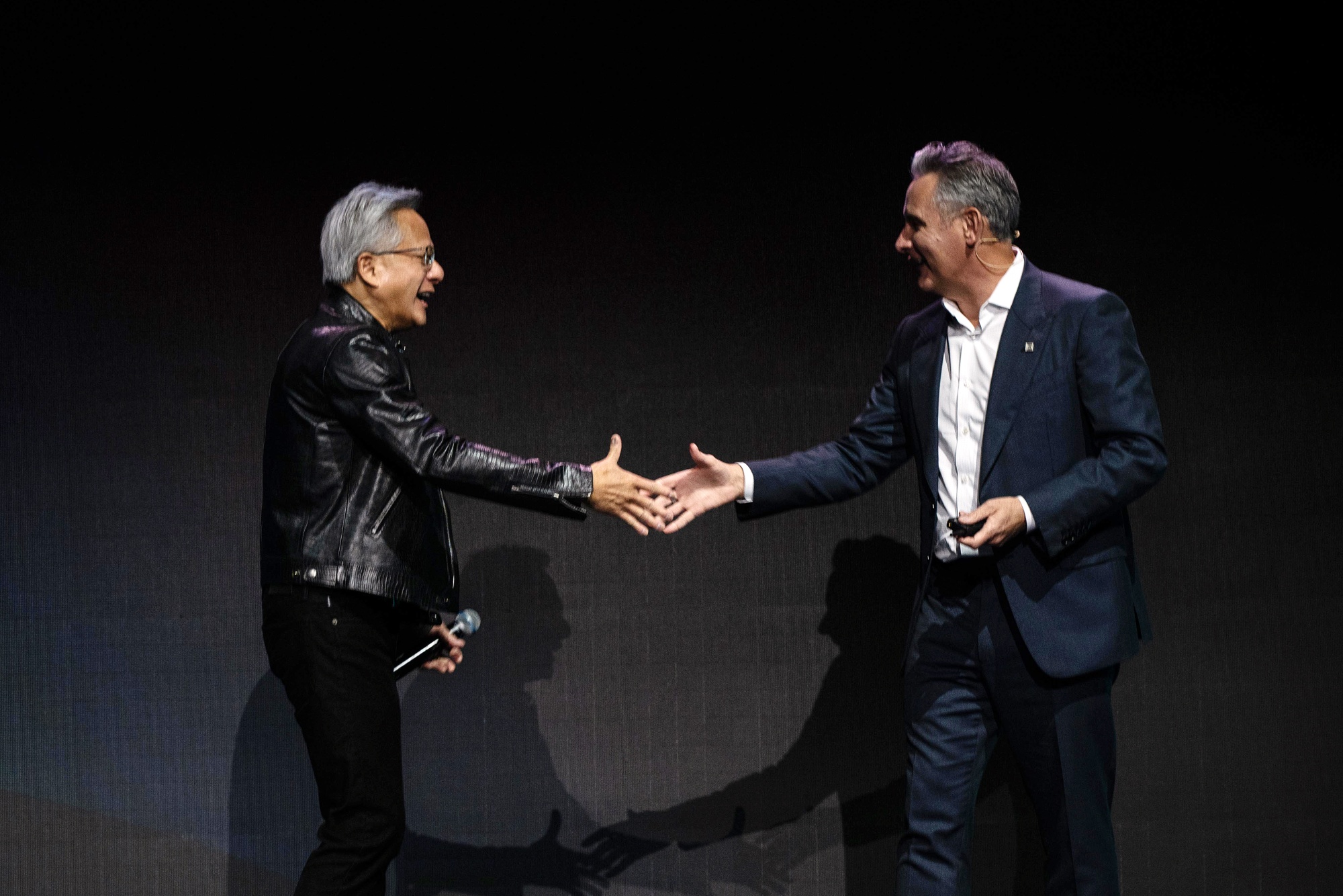 Jensen Huang, left, and Marvell Technology CEO Matt Murphy in Taipei, on June 2.