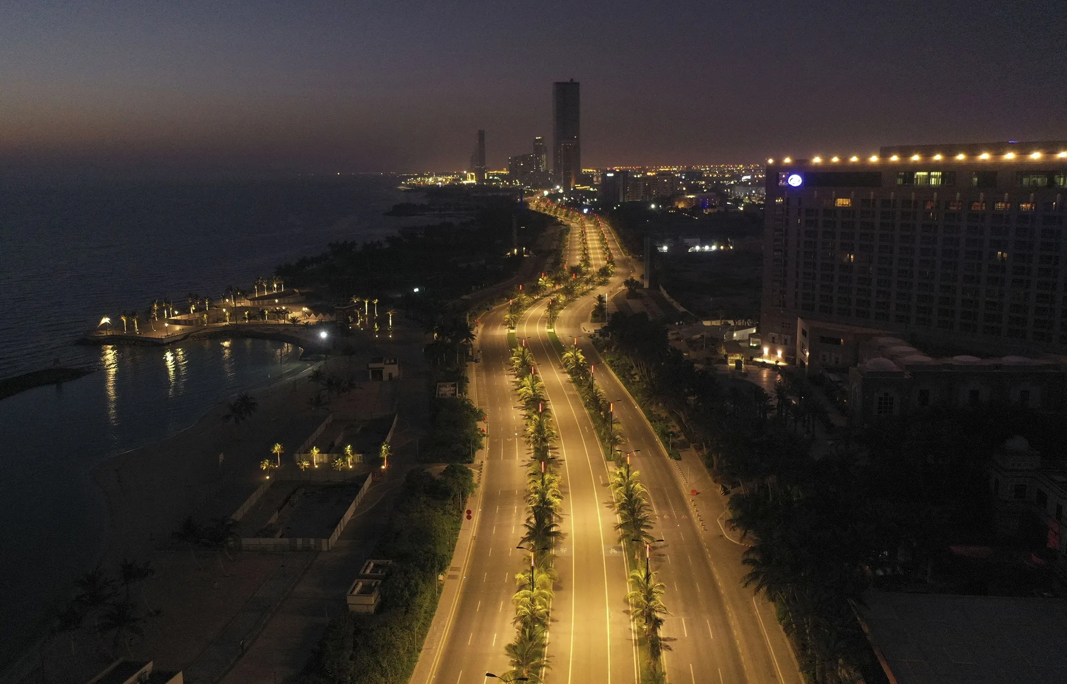 A deserted street sits&nbsp;in th&nbsp;coastal eity of Jeddah, Saudi Arabia, on April 21.