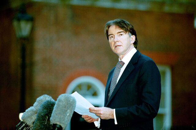Peter Mandelson outside 10 Downing Street on Jan. 24th, 2001.