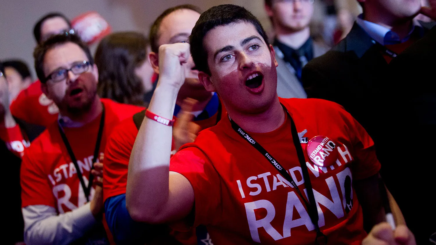Supporters of Senator Rand Paul, a Republican from Kentucky, not pictured, cheer as he speaks during the Conservative Political Action Conference (CPAC) in National Harbor, Maryland, U.S., on Friday, Feb. 27, 2015.
