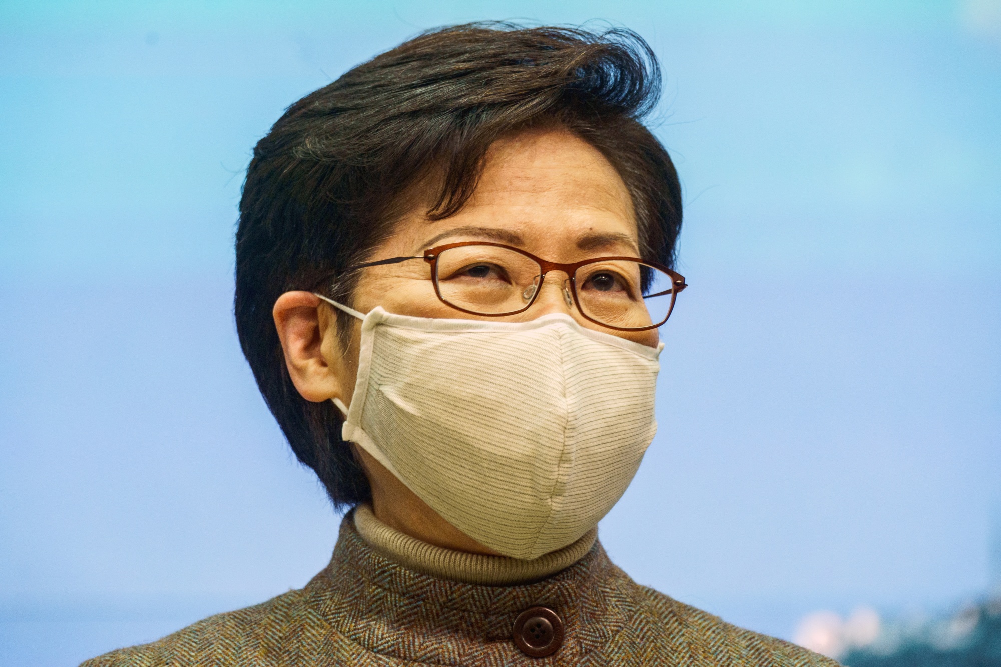 Carrie Lam on Jan. 12.&nbsp;Lam said the city would announce specific new virus-control measures at a health department briefing later Tuesday.