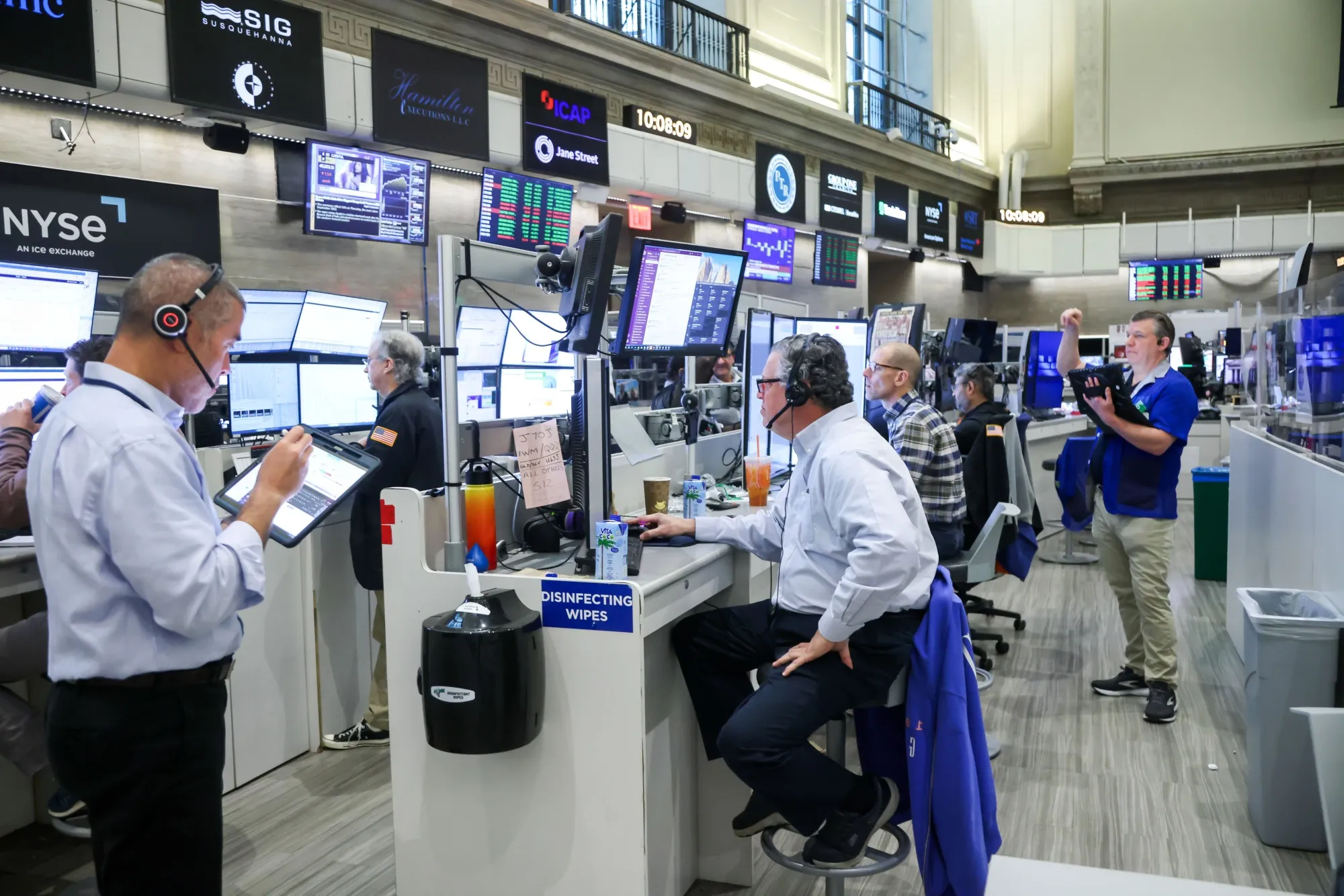 Traders work on the floor of the New York Stock Exchange.