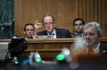 Senator Pat Toomey, a Republican from Pennsylvania and ranking member of the Senate Banking, Housing, and Urban Affairs Committee, speaks during a Senate Banking Committee hearing with Jerome Powell, chairman of the U.S. Federal Reserve, in Washington, D.C., U.S., on Thursday, July 15, 2021. 
