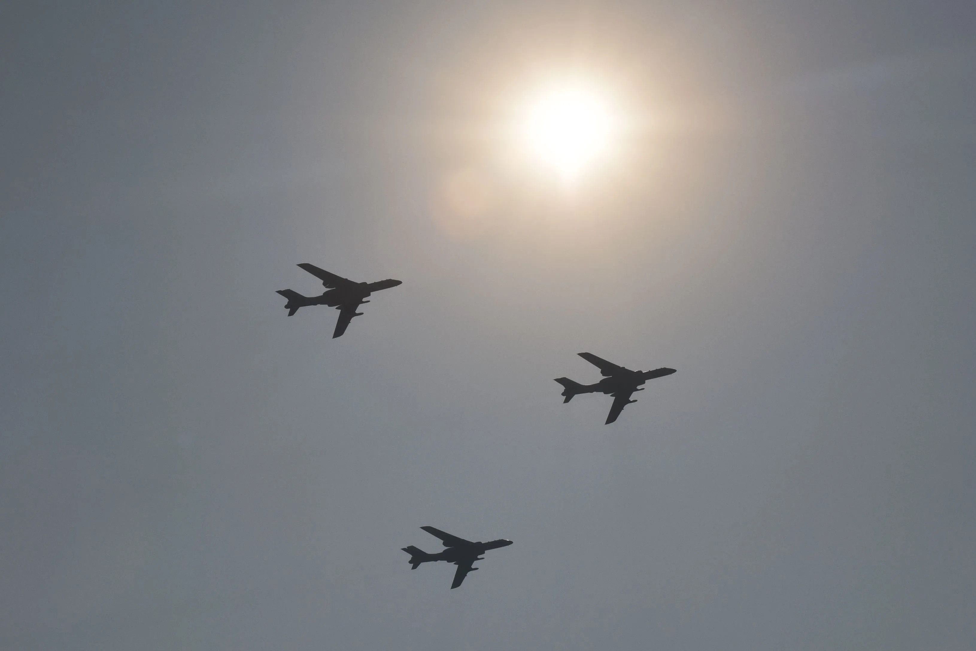 A formation of Chinese military H-6K bombers.