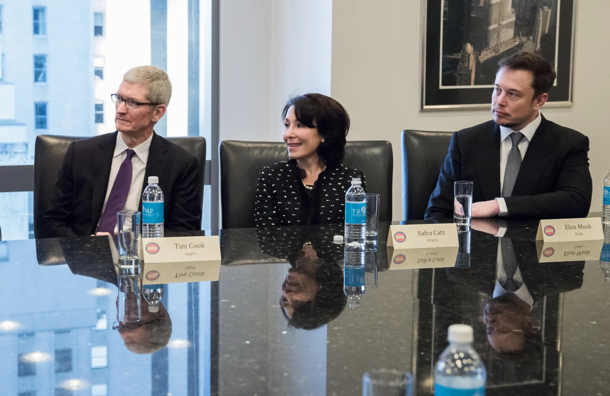 Tim Cook, Oracle’s Safra Catz and Elon Musk.
