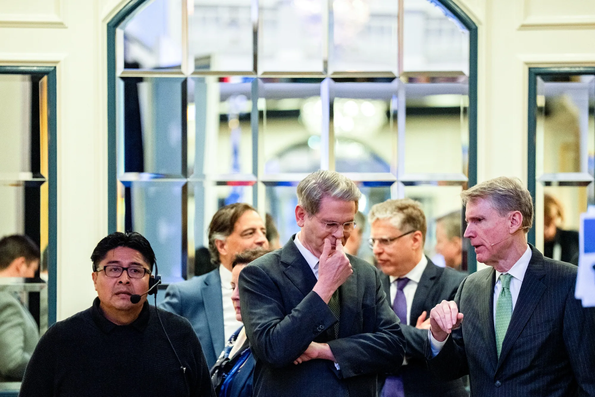 Scott Bessent, US treasury secretary, center, arrives at the IIF Global Outlook Forum during the International Monetary Fund (IMF) and World Bank Spring meetings in Washington, DC, US.