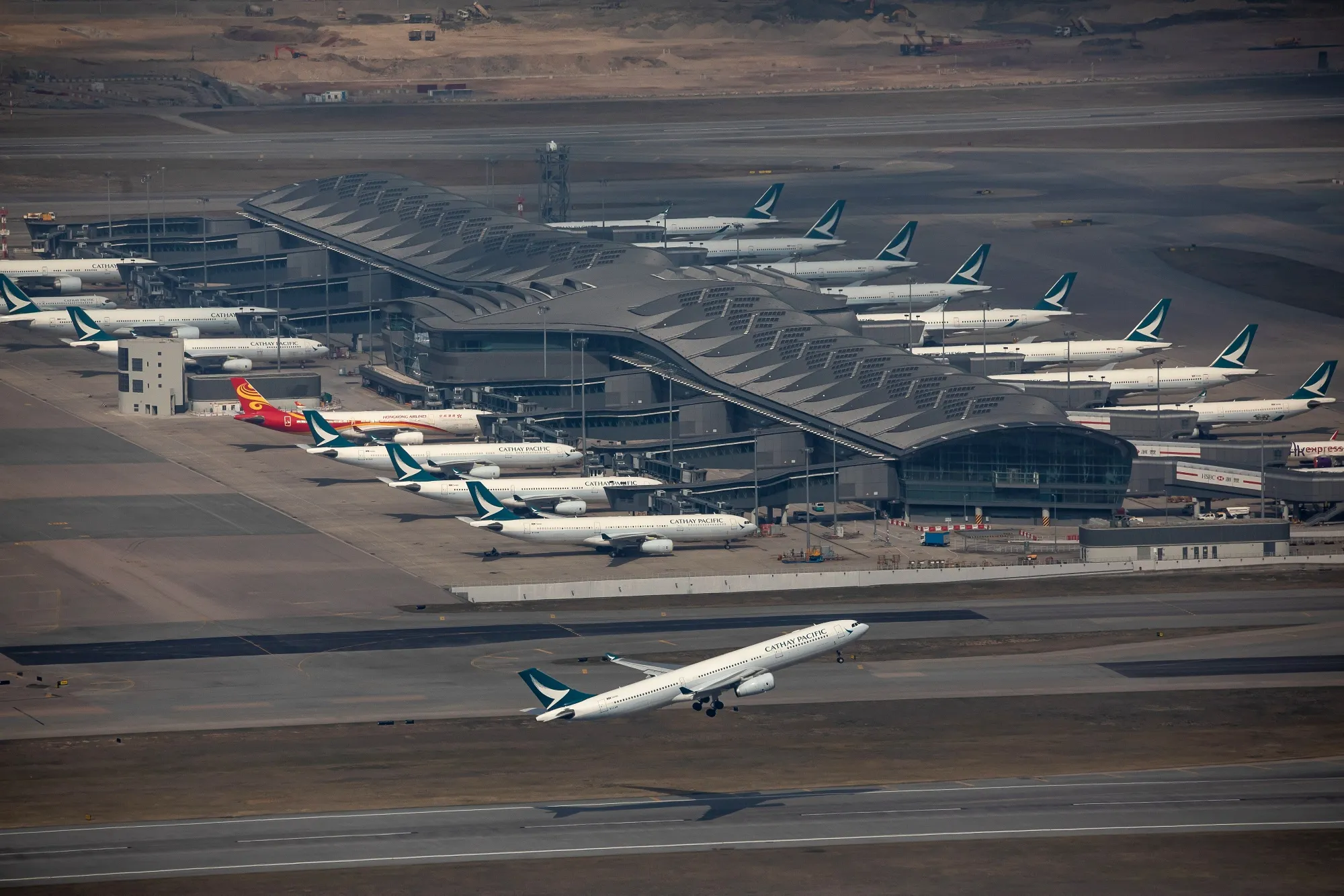 An aircraft operated by Cathay Pacific Airways Ltd. takes off from the Hong Kong International Airport earlier in January.&nbsp;