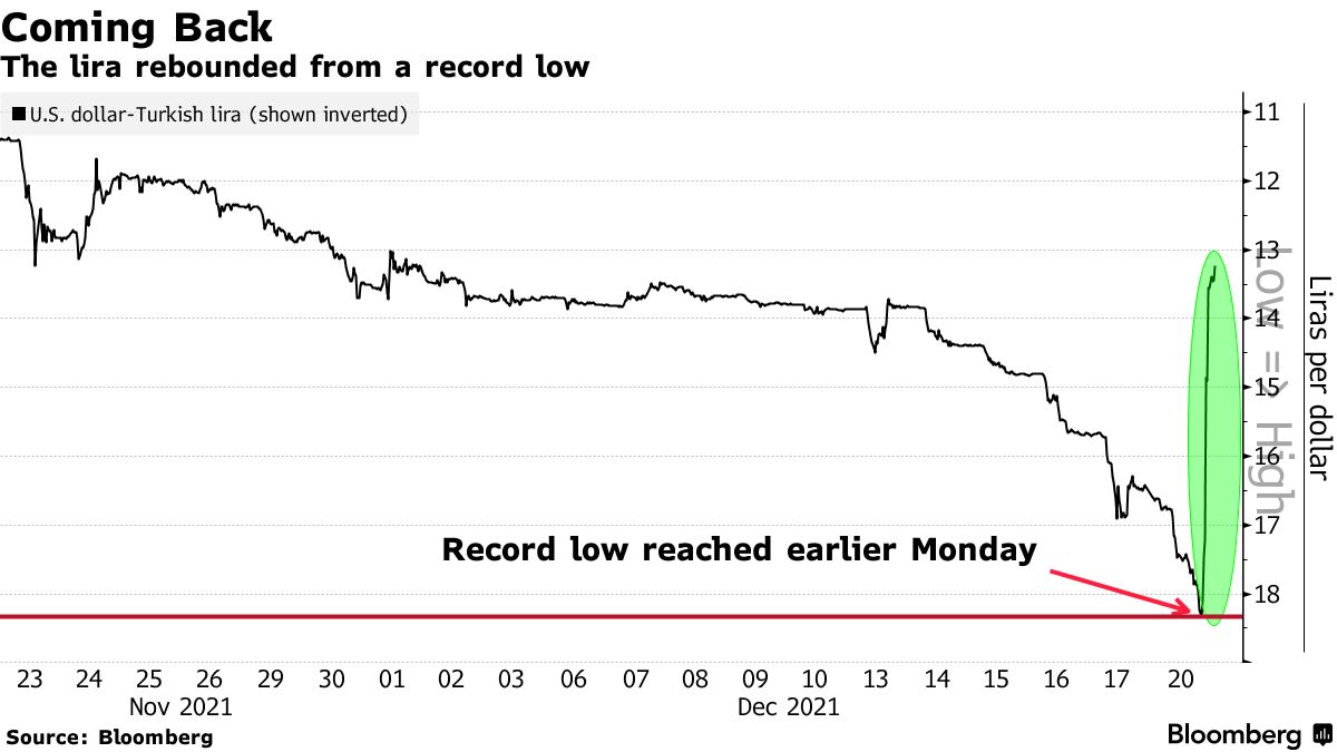 The lira rebounded from a record low
