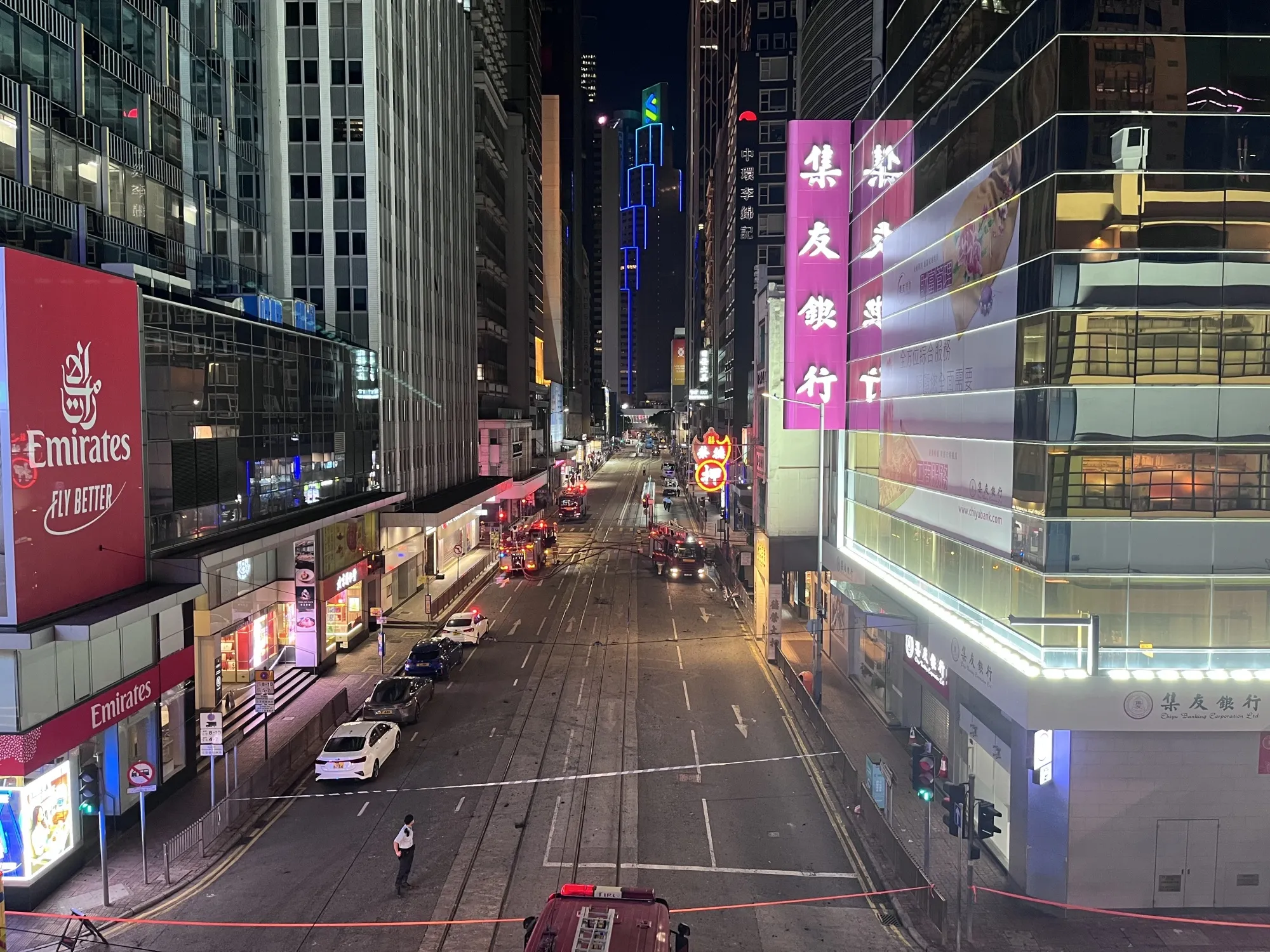 The secured area around the blaze, in Central Hong Kong, Oct. 18.&nbsp;