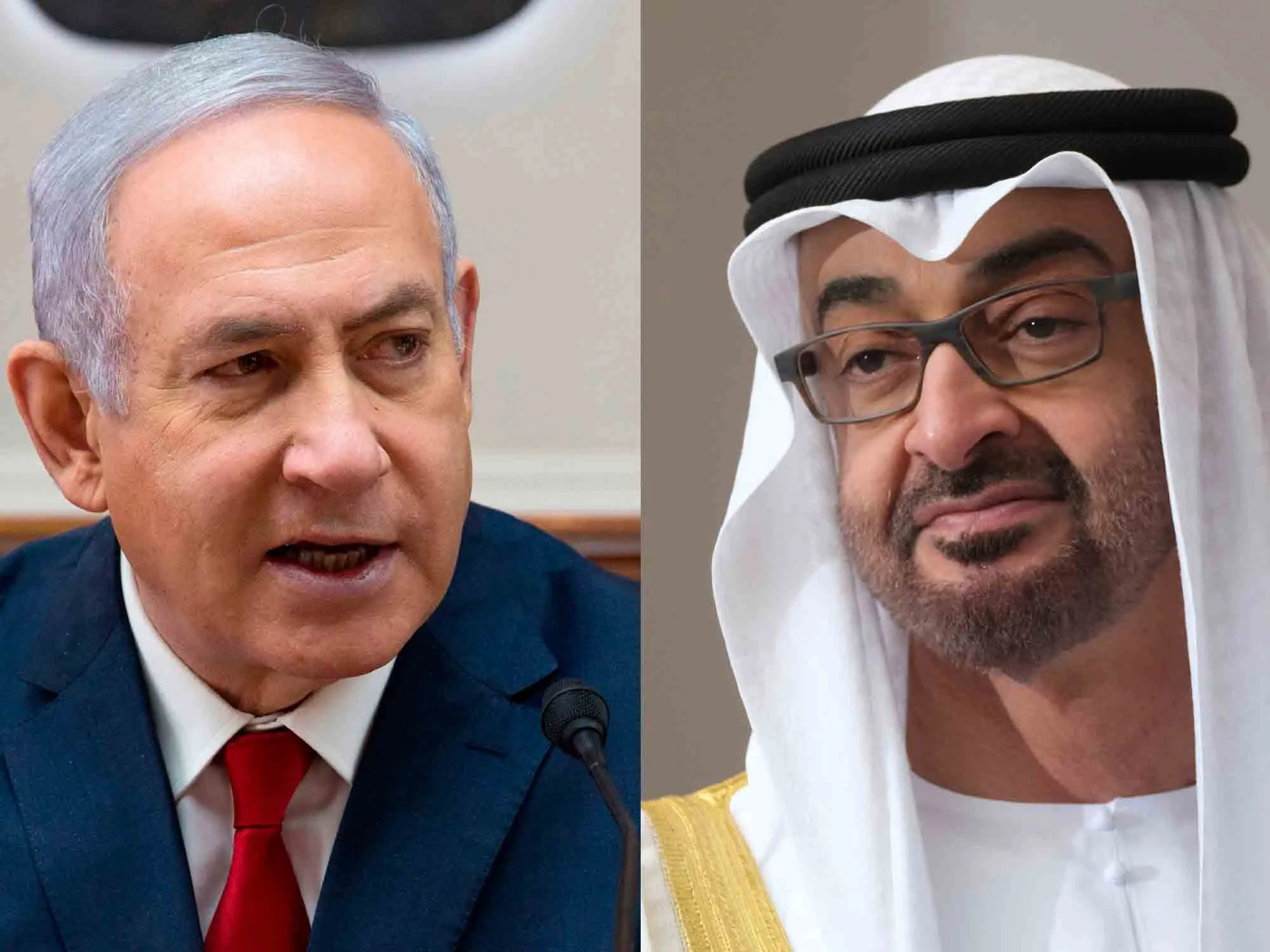Benjamin Netanyahu, left, and Crown Prince&nbsp;Mohammed bin Zayed.