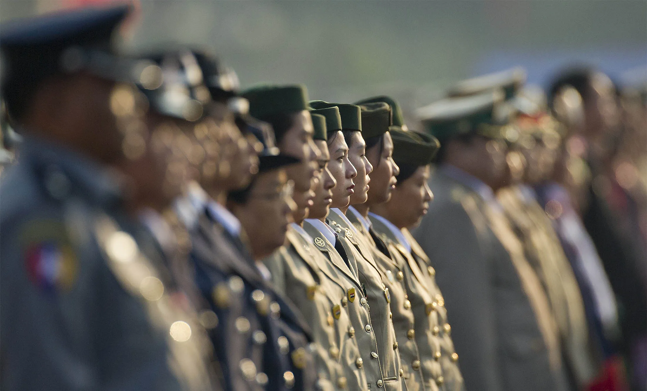 Myanmar's military officers attend a ceremony to mark the 70th anniversary of Armed Forces Day in Myanmar's capital Naypyidaw.
