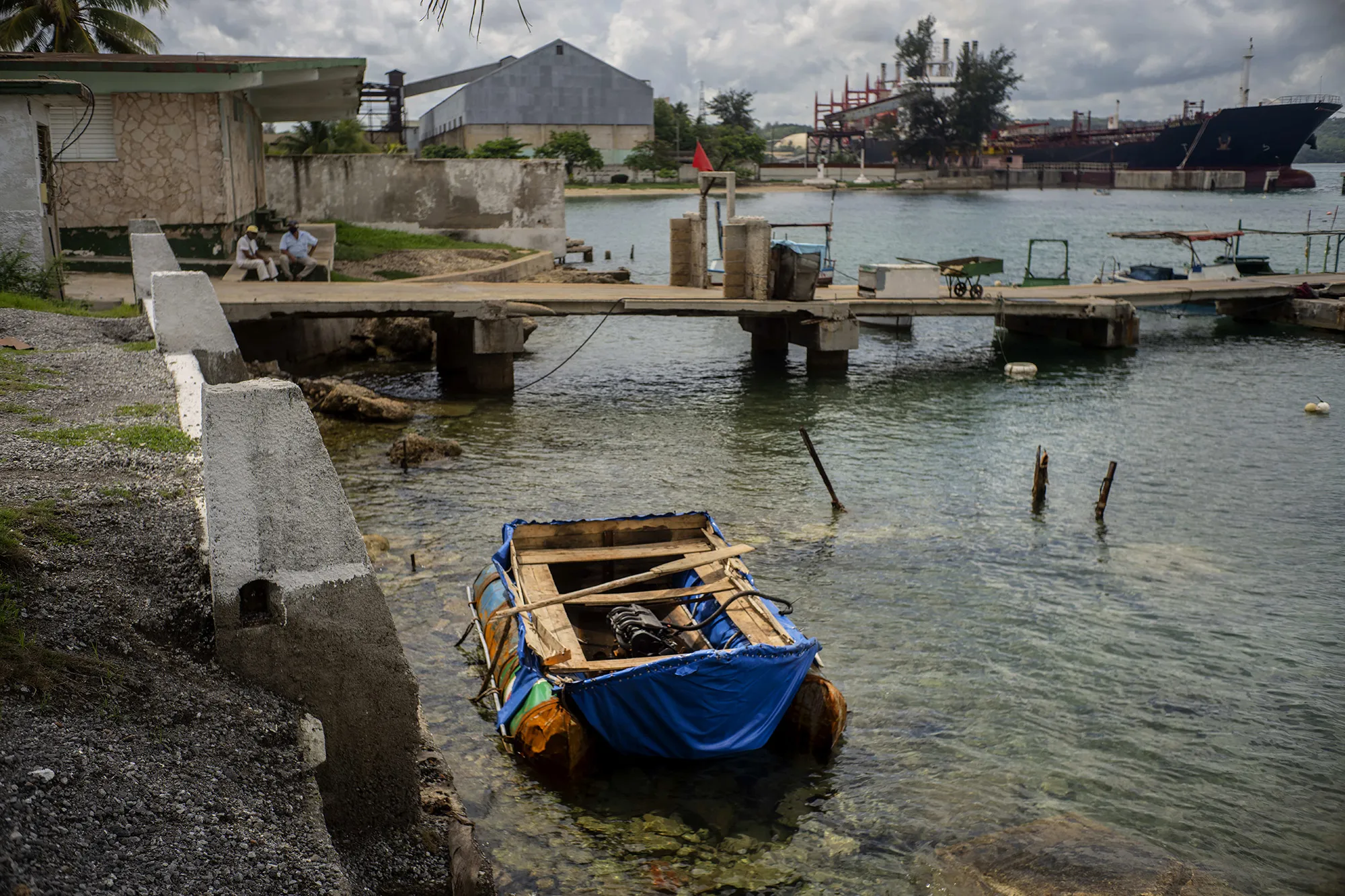 A homemade raft used in an attempt to cross from Cuba to Florida, seized by the Cuban Border Patrol, is moored at the port of Mariel, Cuba.