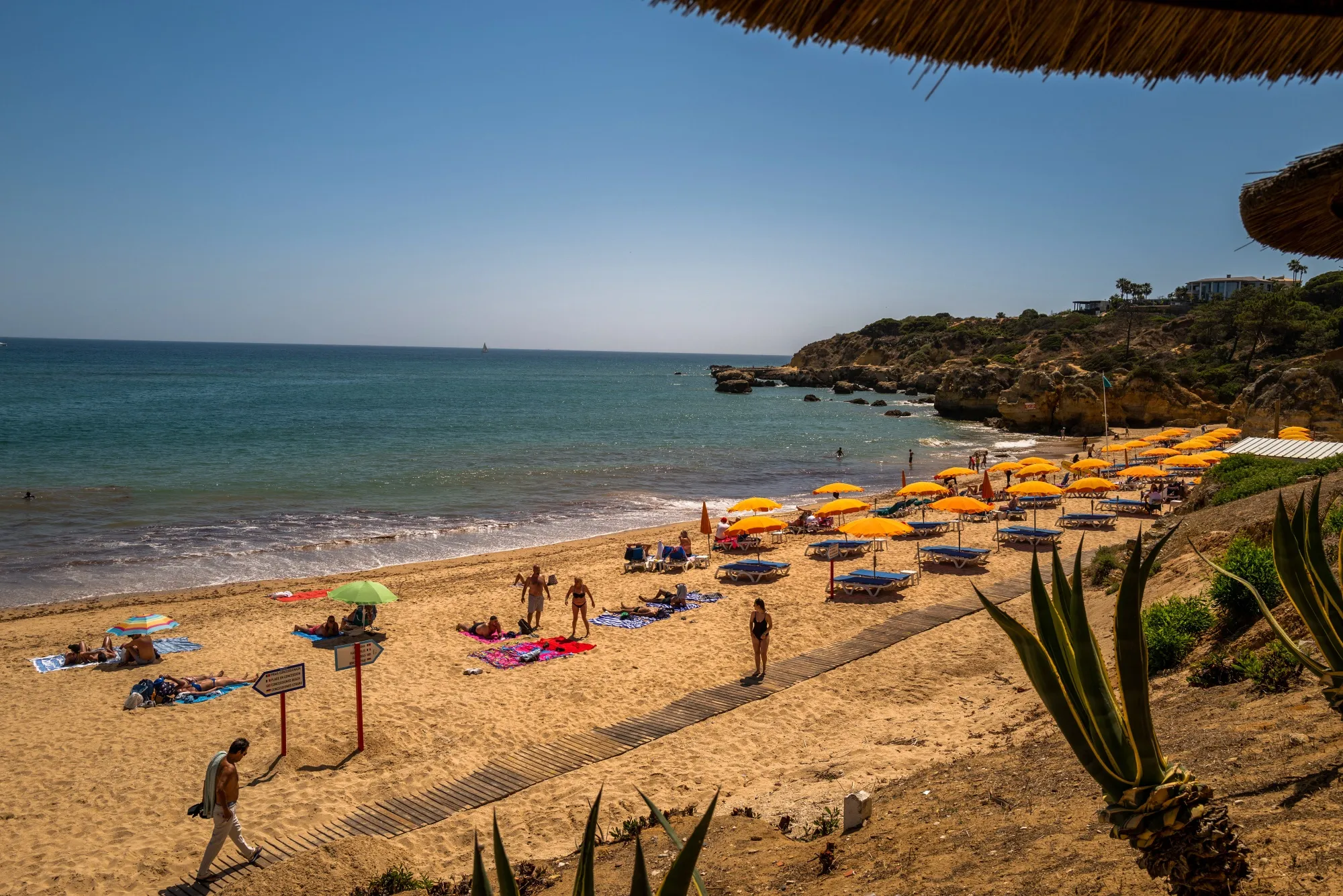 Beachgoers relax on Oura Beach in Albufeira, Portugal, on&nbsp;May 29, 2021.