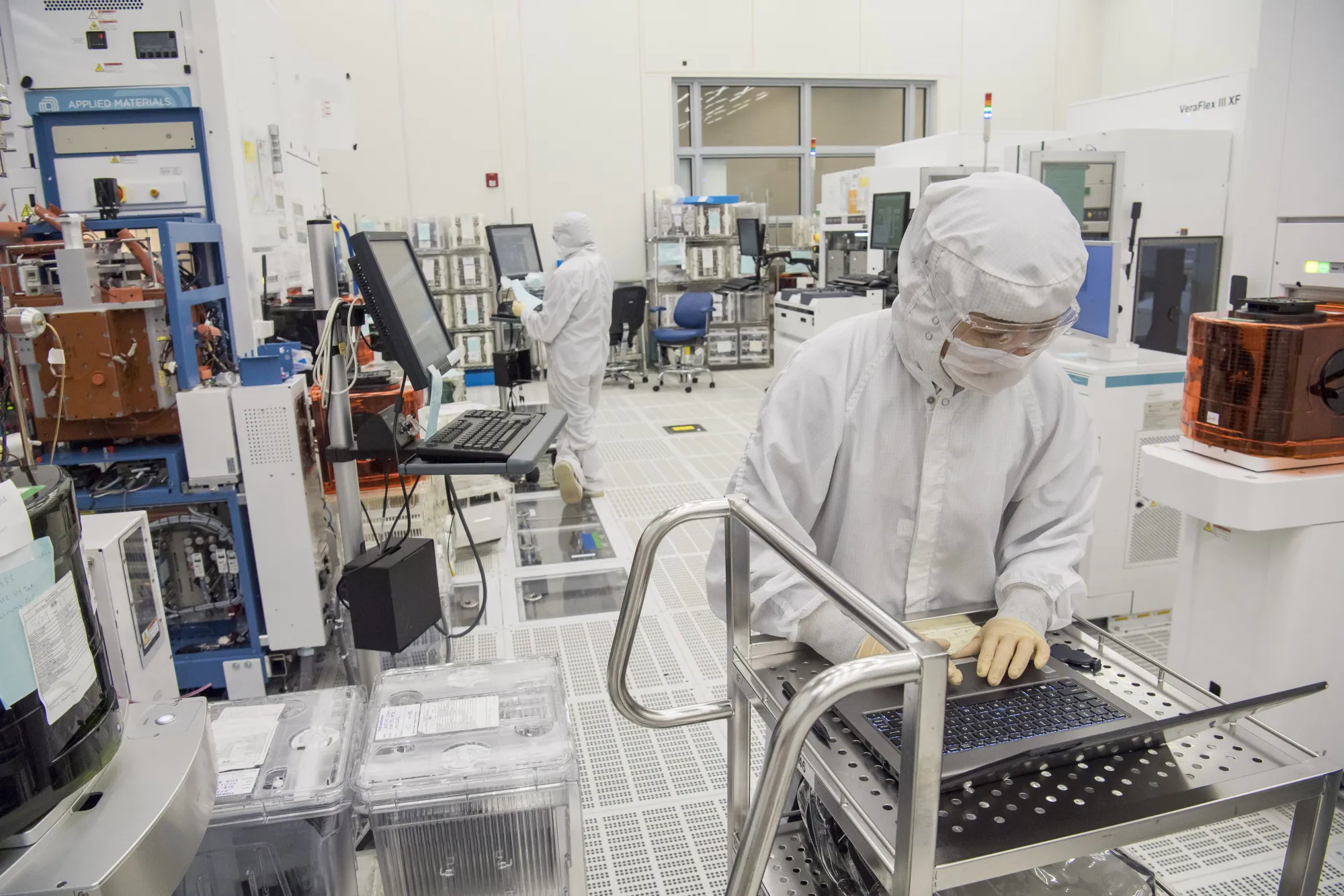A technician works on a computer at the Applied Materials Inc. facility in Santa Clara, California.