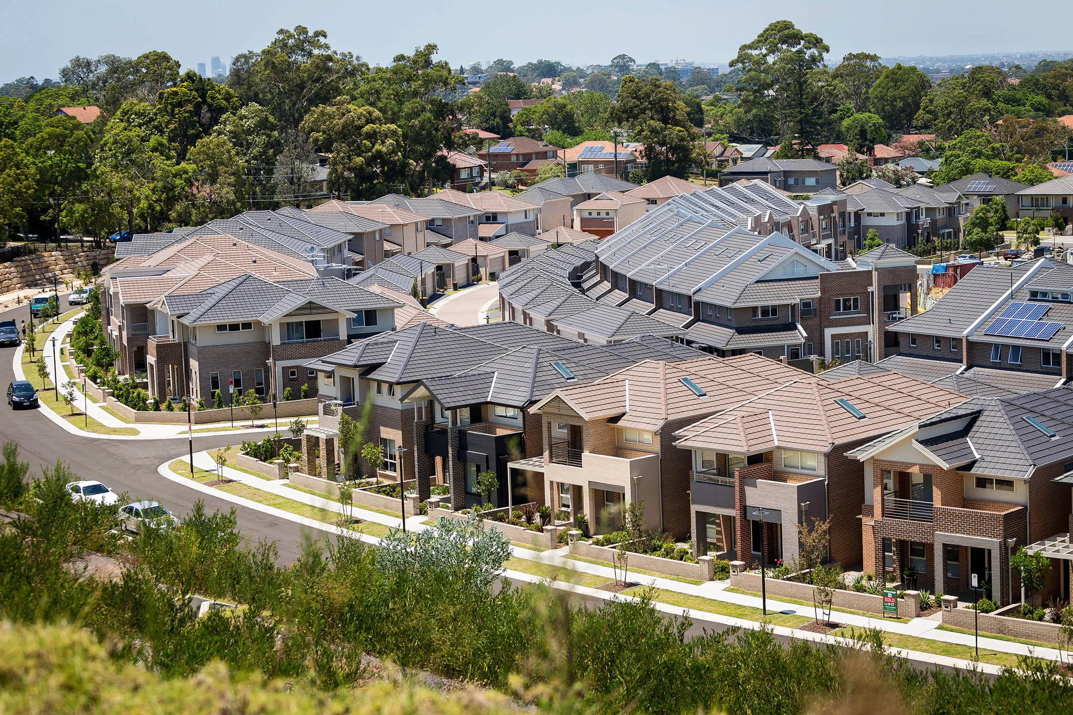 Houses stand in the suburb of Eastwood in Sydney, Australia.