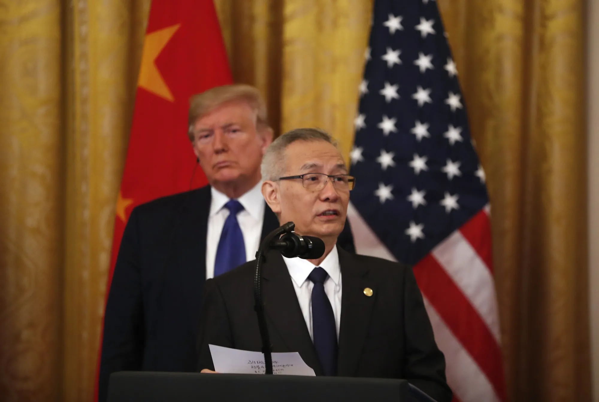Liu He, China's vice premier, speaks during a ceremony for the U.S.-China "phase-one" trade agreement with President Donald Trump in Washington.