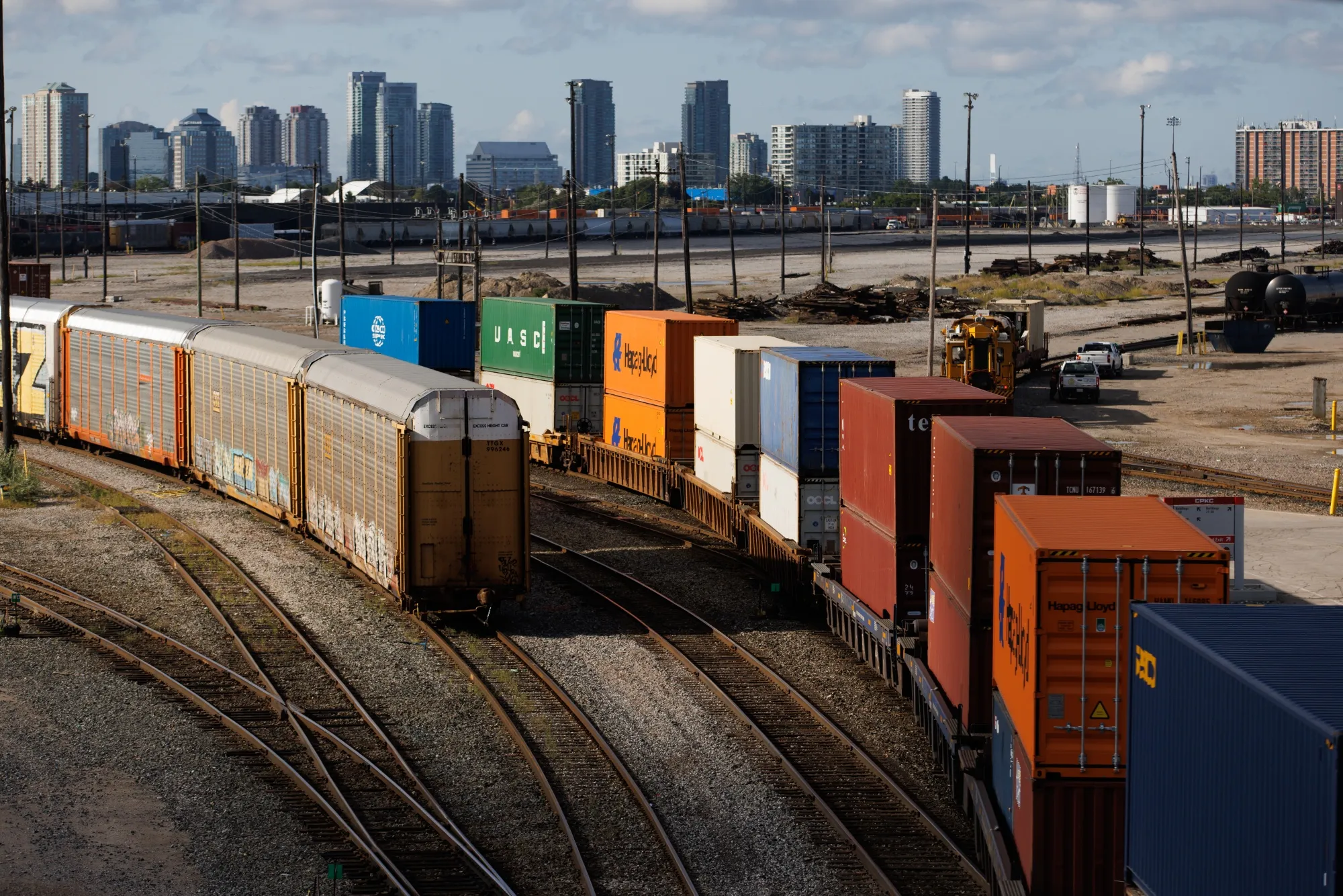 Train cars at the Canadian Pacific Railway Toronto Yard.