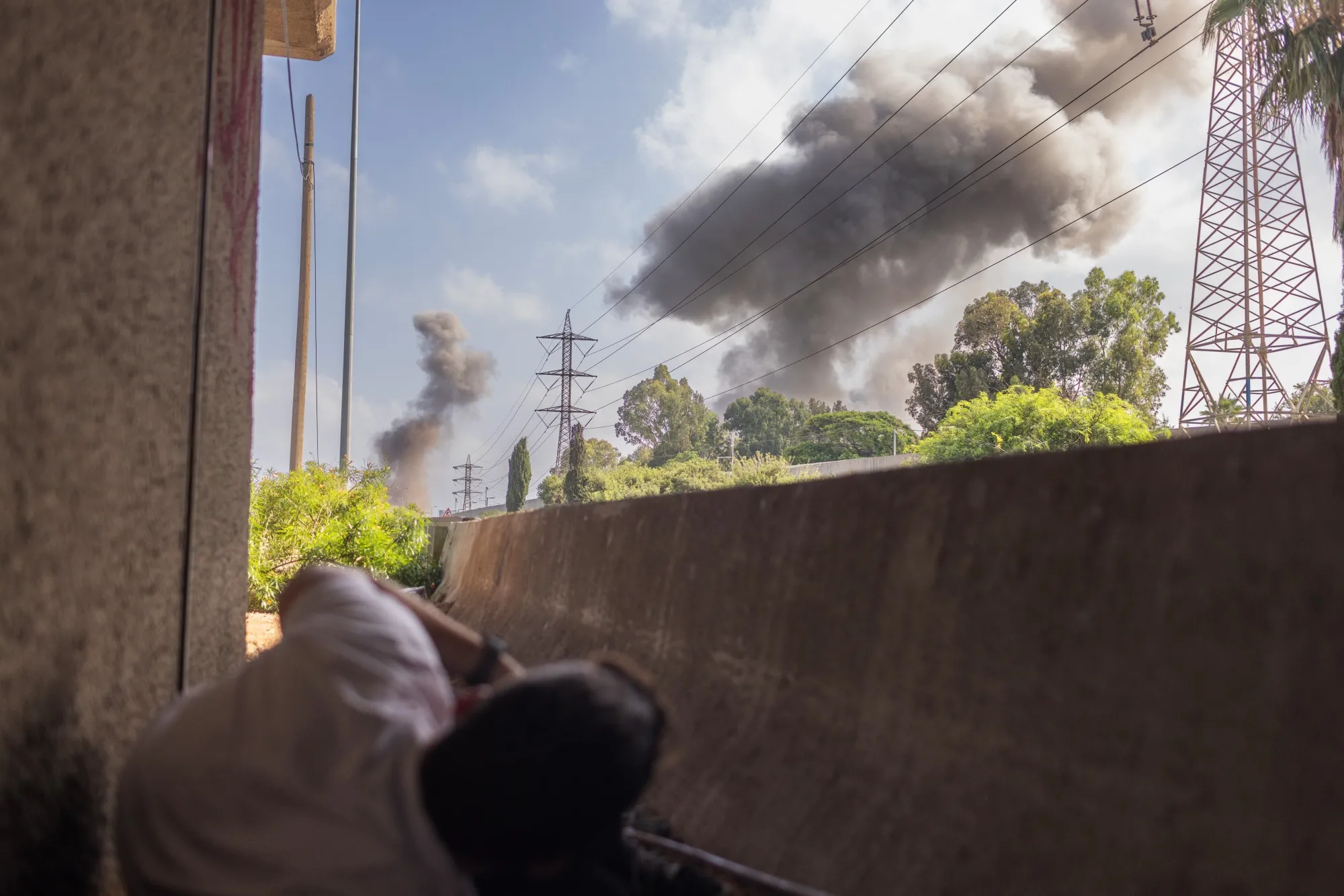 Smoke from an Iranian missile strike in Hertzliya, Israel, on Tuesday.&nbsp;