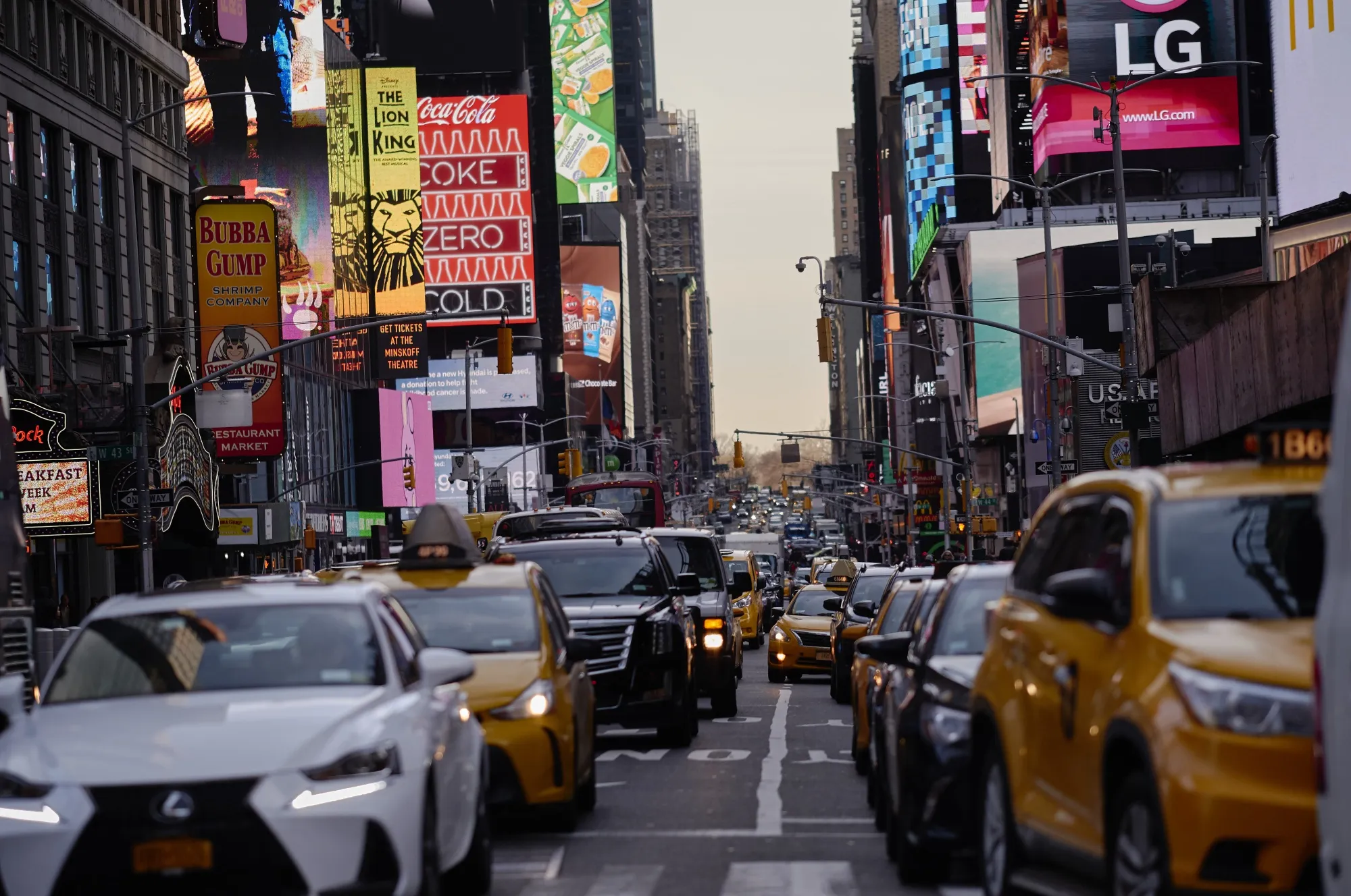 Traffic during rush hour in Times Square.