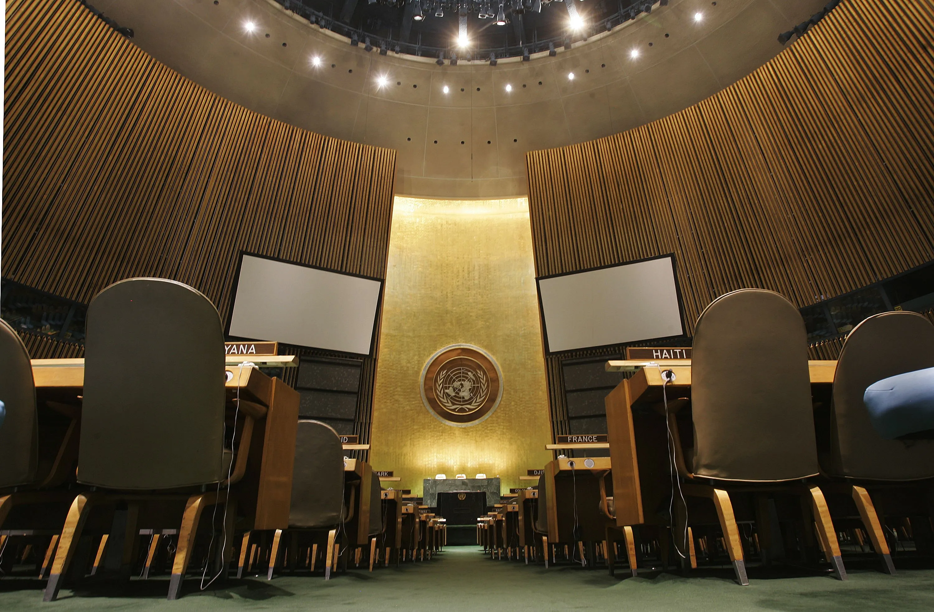 The General Assembly Hall of the United Nations in New York.