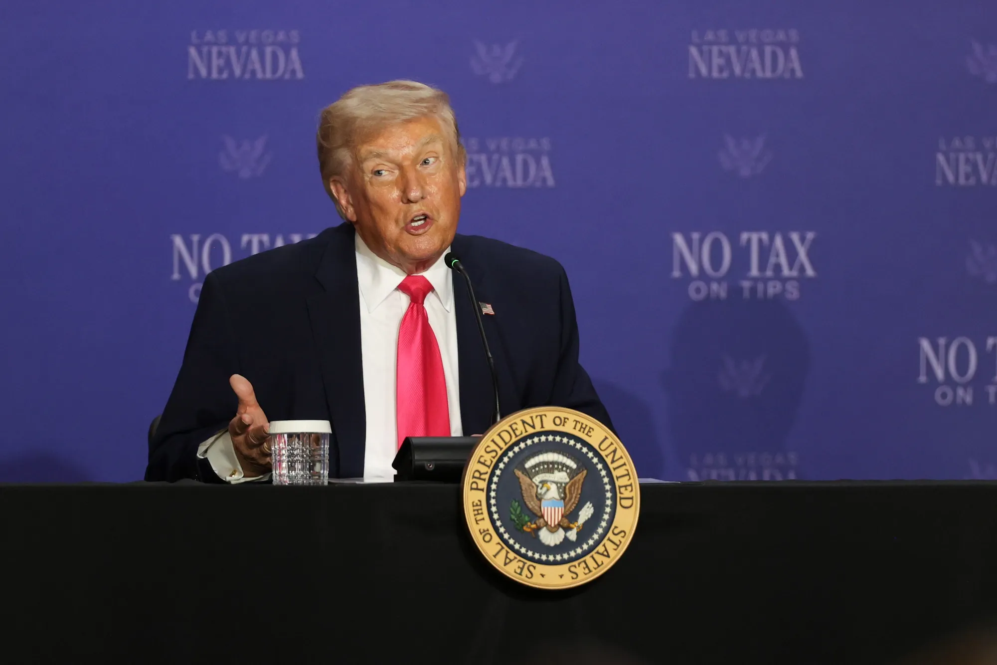 Donald Trump speaks during a "No Tax on Tips" roundtable in Las Vegas,on April 16.