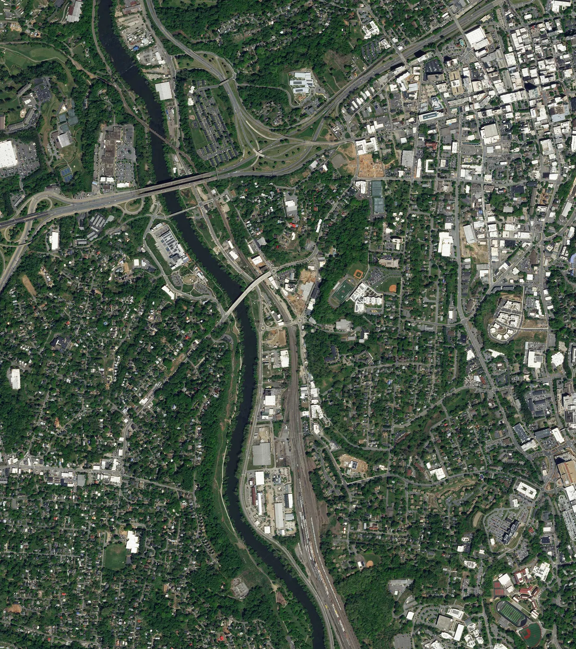 Satellite image of the River Arts District, May 2, 2023.