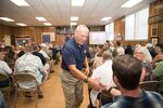 Don Bolduc greets supporters at a town hall event in Laconia, New Hampshire, US, on Sept. 10.