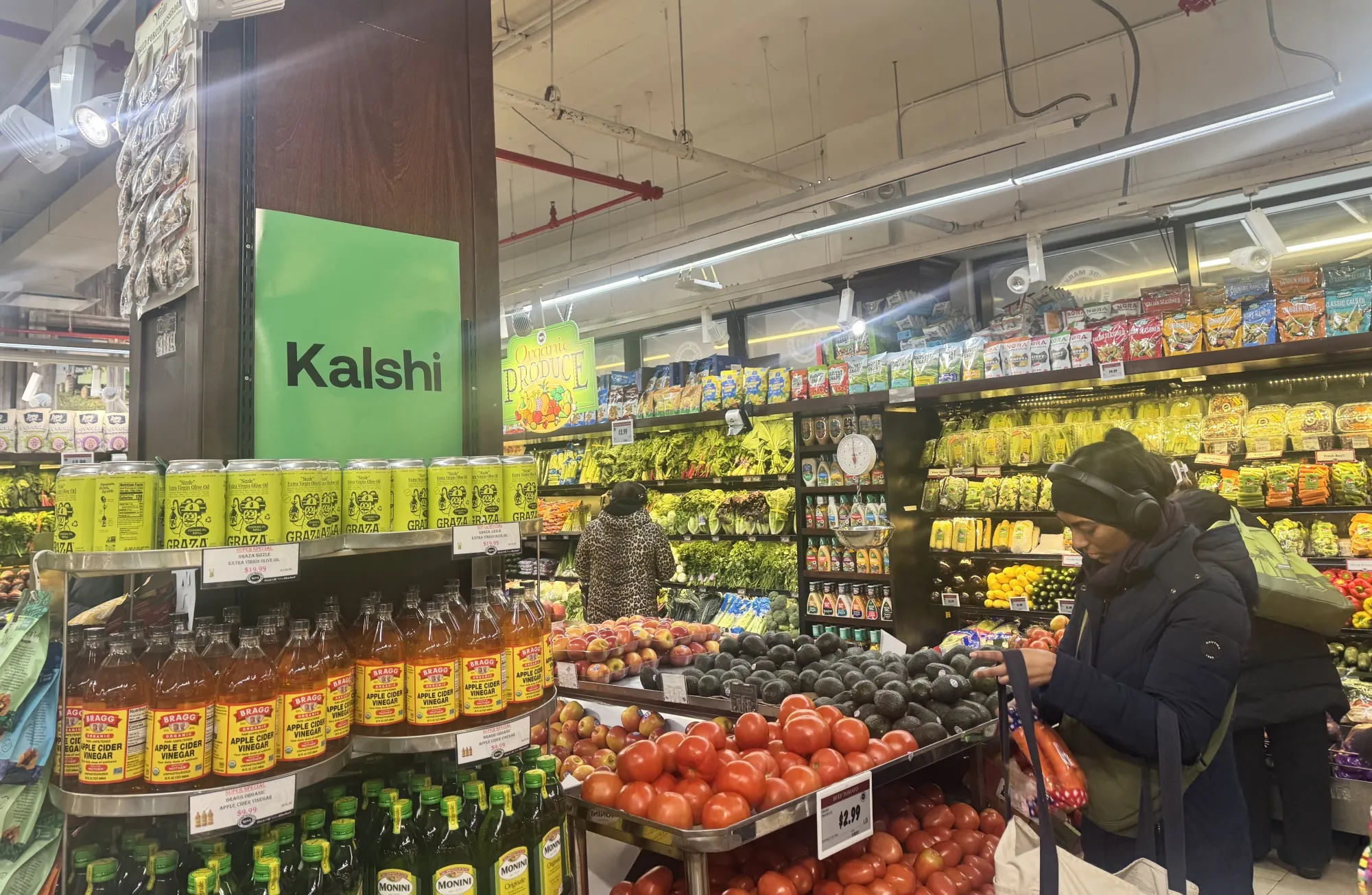 A Kalshi promotion, offering $50 worth of free groceries to customers, at a WestSide Market in New York on Feb. 3.&nbsp;