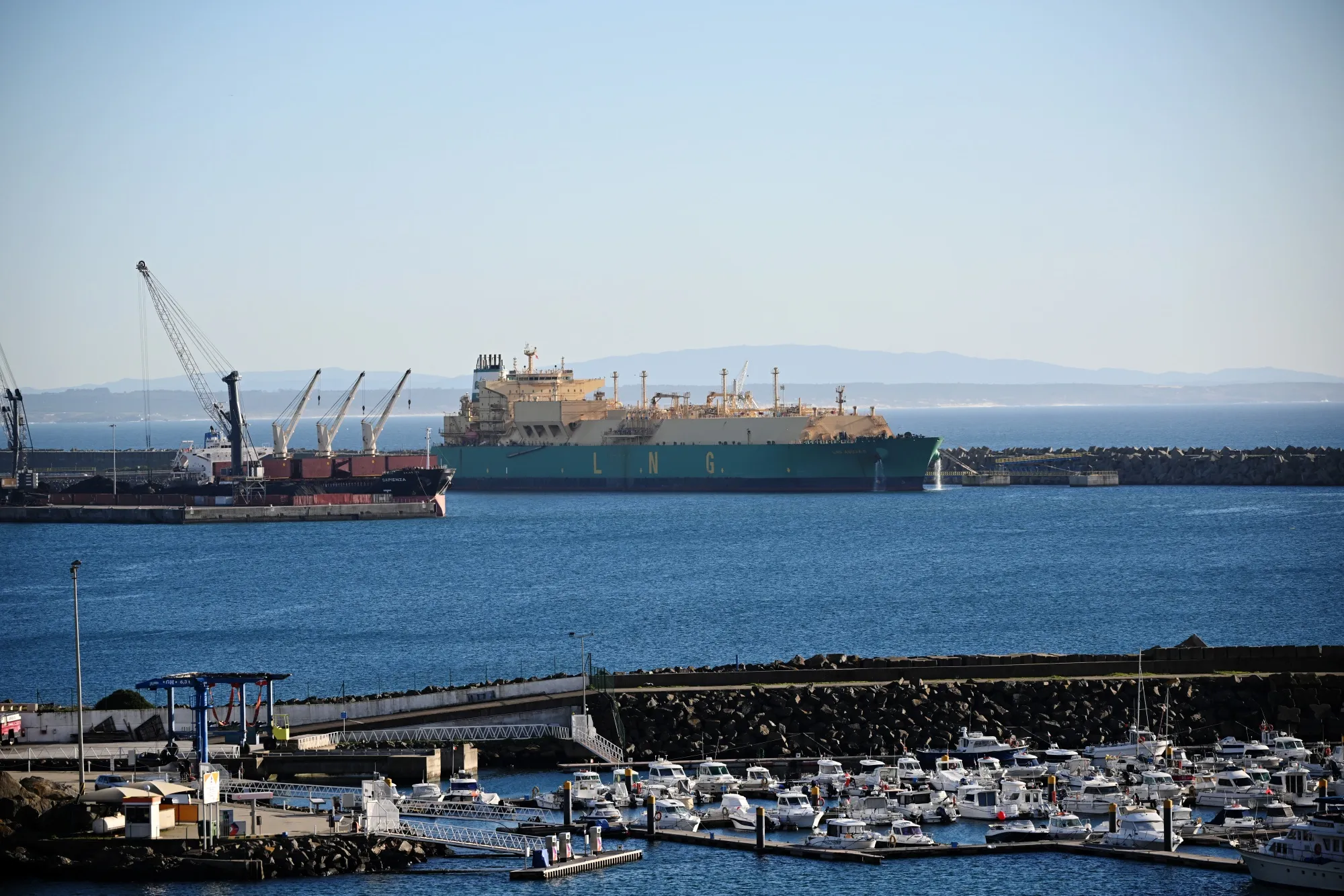 A liquefied natural gas&nbsp;carrier in the port of Sines, Portugal.