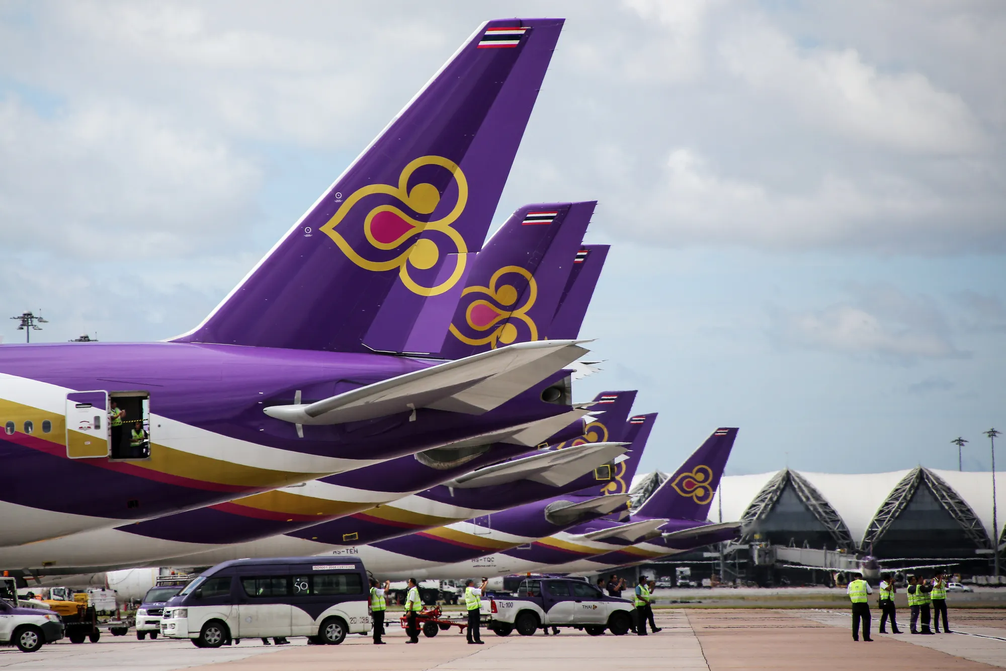 Thai Airways International Pcl aircraft at Suvarnabhumi Airport in Bangkok, Thailand.