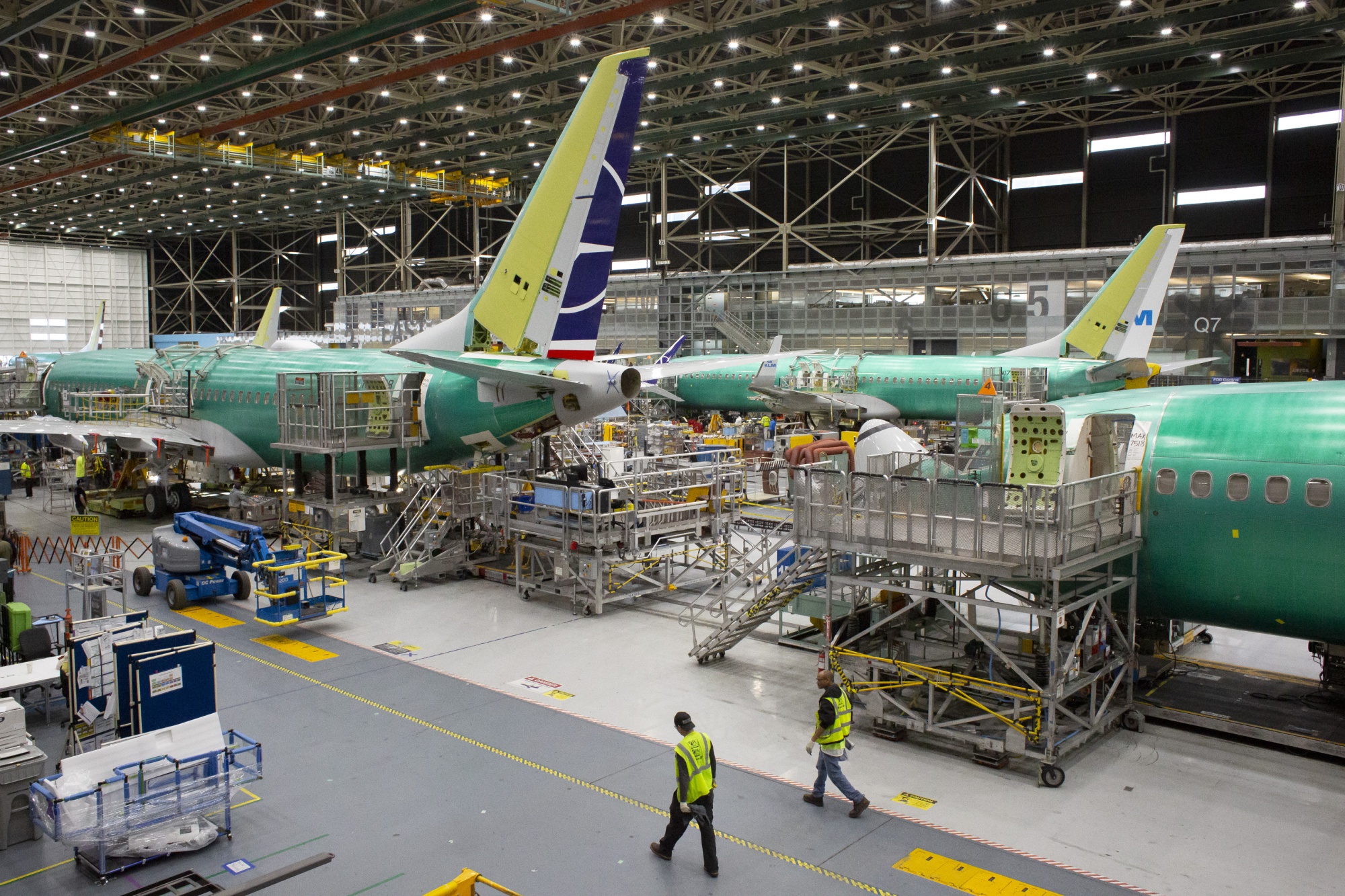 737 Max airplanes at the Boeing Co. manufacturing facility in Renton, Washington, on March 27, 2019.