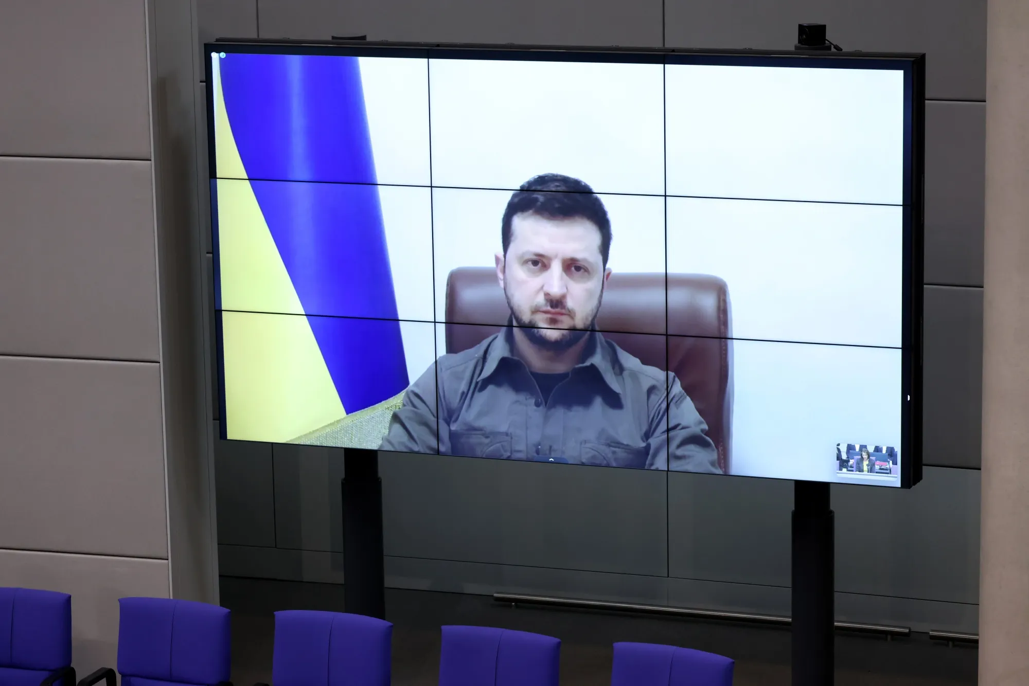 Volodymyr Zelenskiy, Ukraine’s president, via video link at the Bundestag in Berlin on March 17