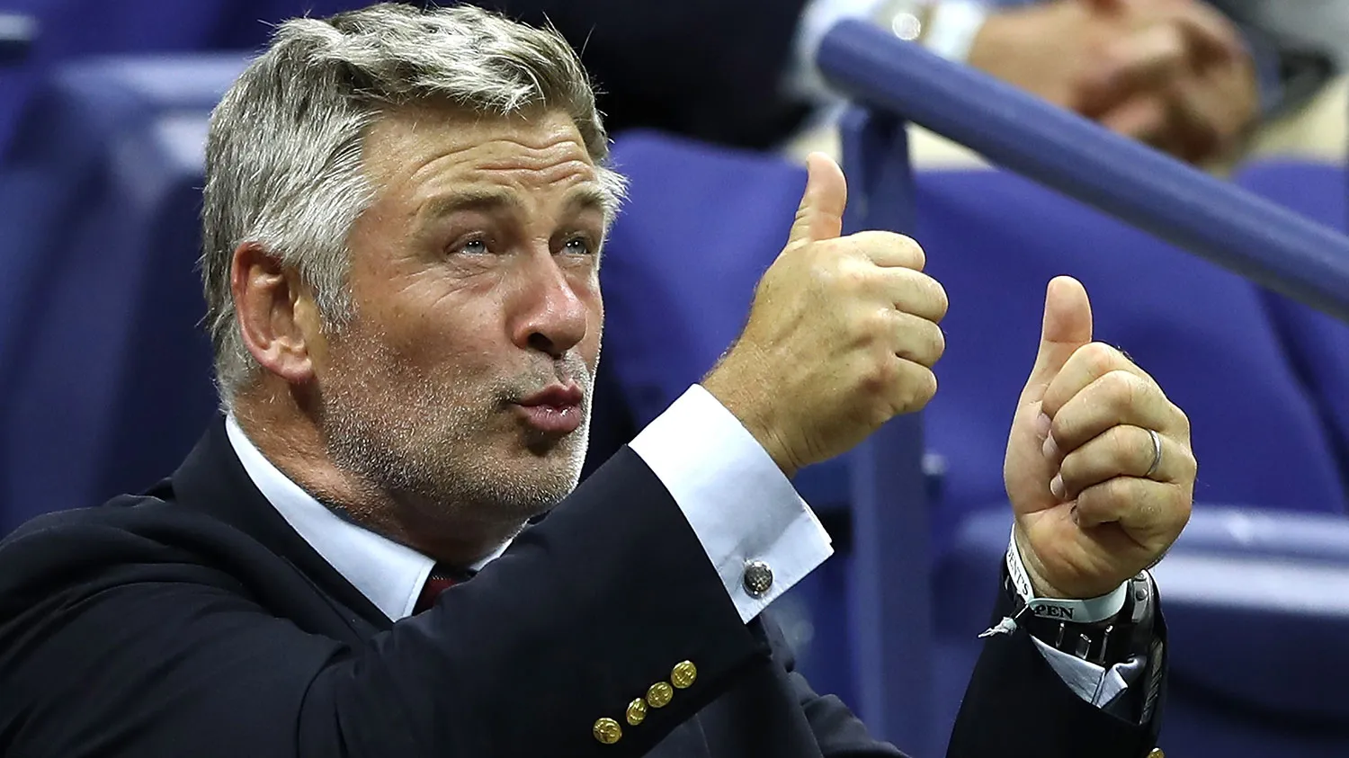 Alec Baldwin watches a tennis match on Aug. 29, 2016, at the U.S. Open in New York City.
