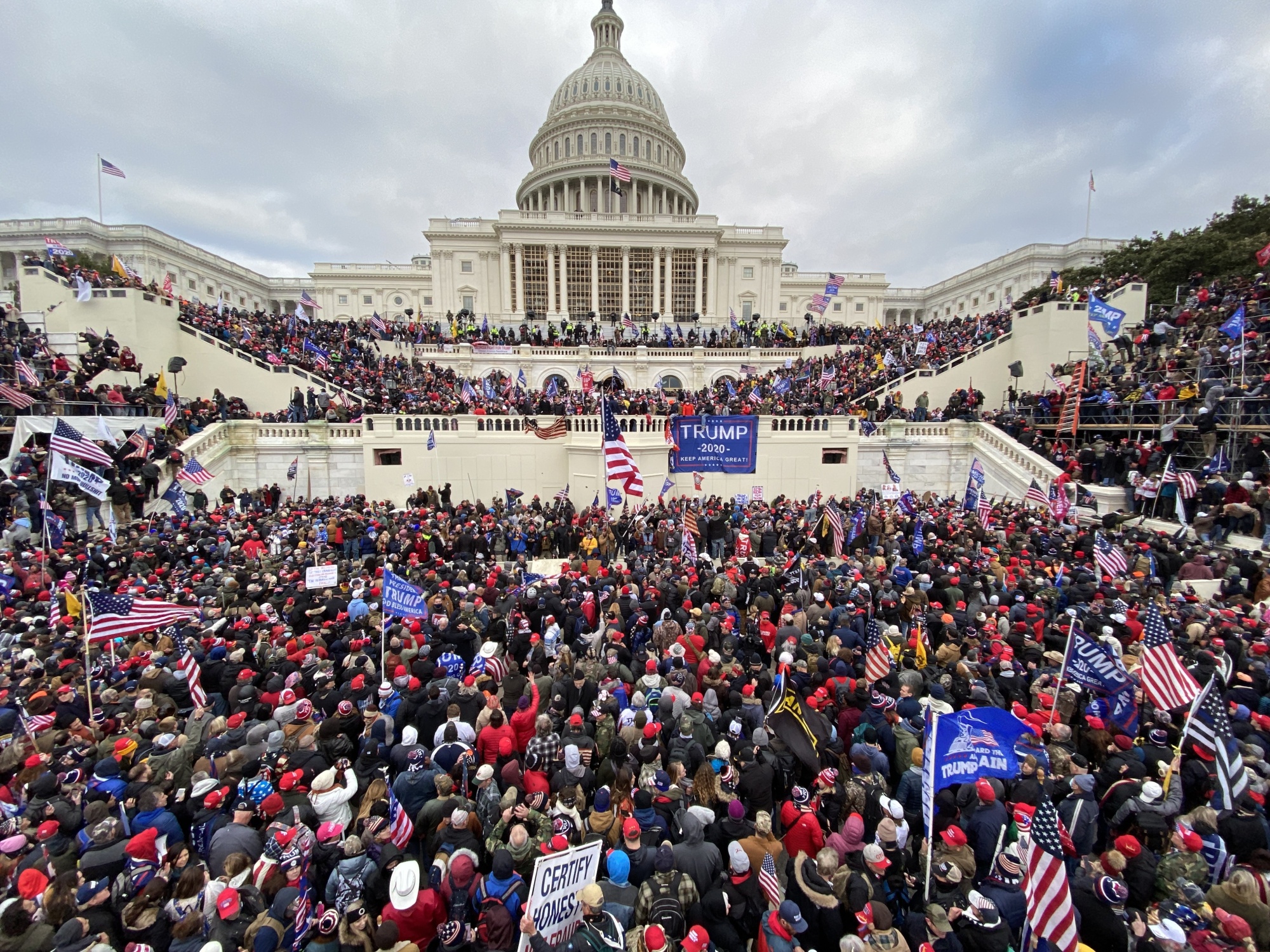 Supporters of US President Donald Trump gather outside the Capitol building in Washington on Jan. 6, 2021.