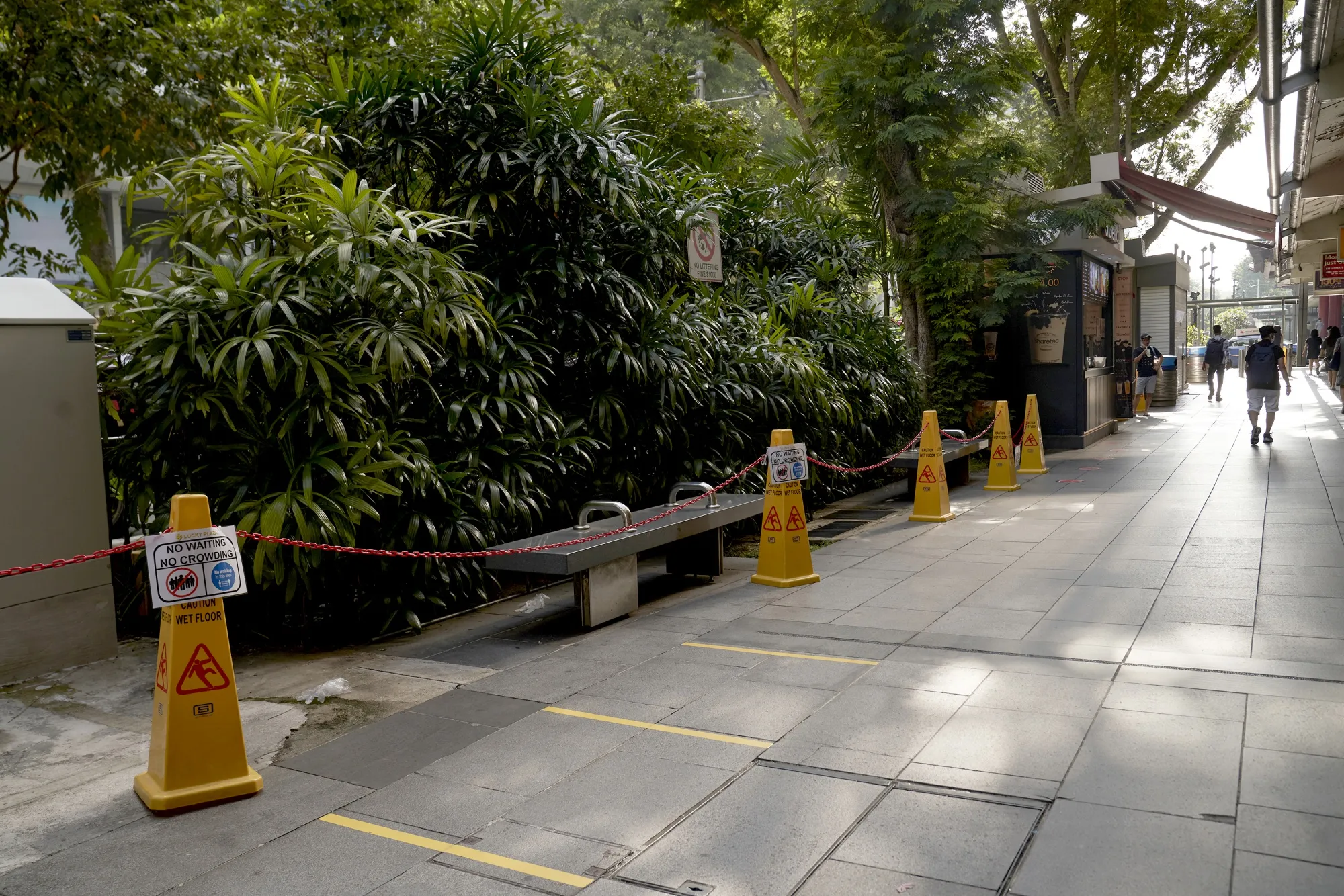 Social distancing measures at a public seating area on Orchard Road in Singapore.