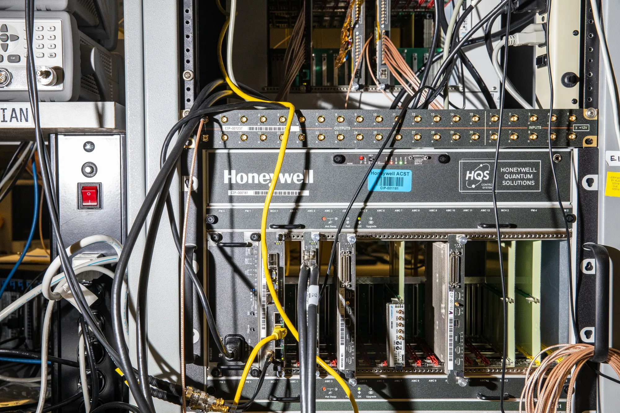 Machines at the electronics lab at the Honeywell Quantum Computer Lab in Broomfield, Colorado.