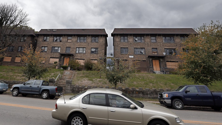 A dilapidated apartment complex in the Carrick section of Pittsburgh, which had been shut down by the county health department, in 2014. The Pennsylvania state attorney general filed a lawsuit against the then-landlord, saying he rented unsafe and uninhabitable apartments, many of them to refugees.
