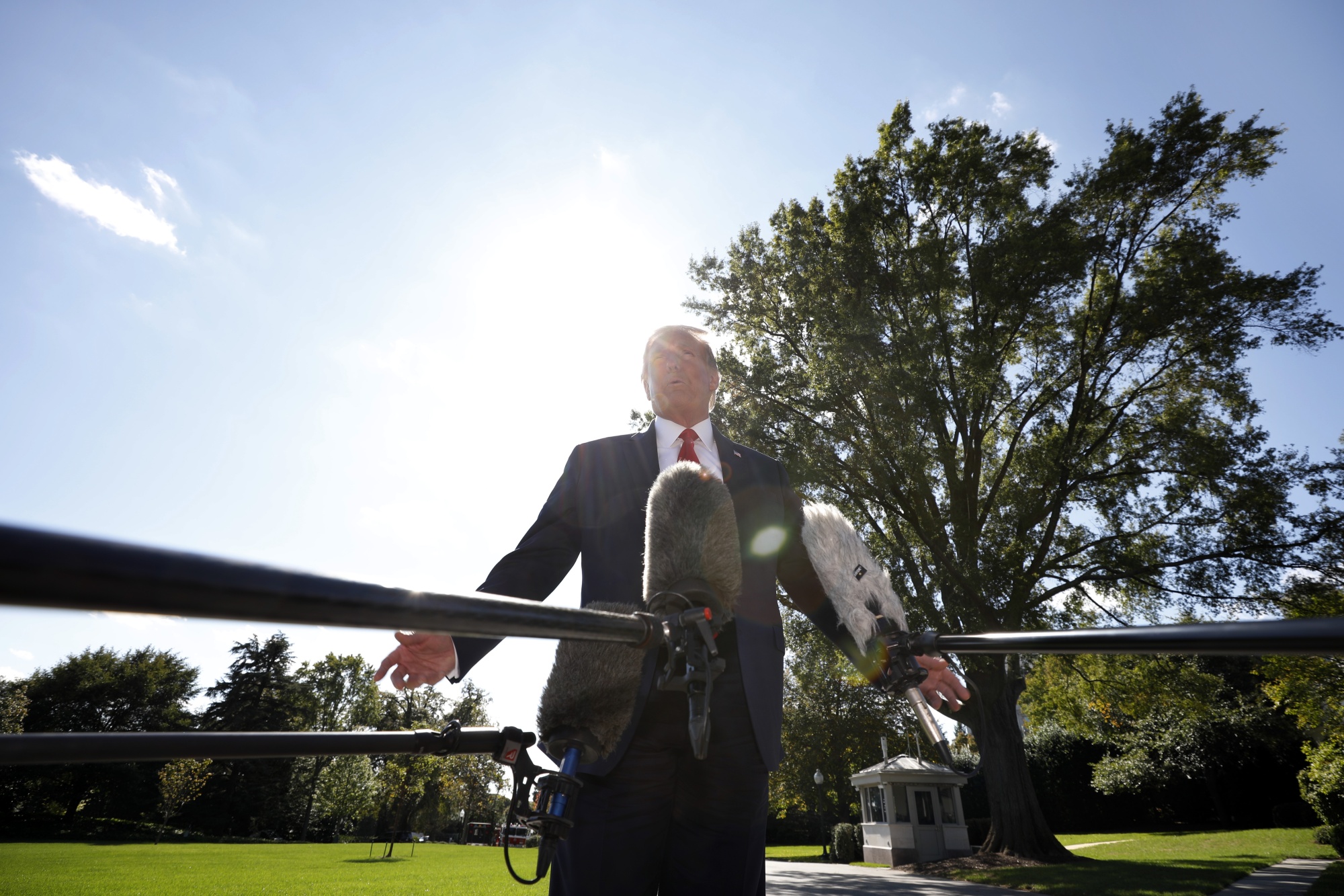 Donald Trump speaks to members of the media on the South Lawn of the White House in Washington, D.C. on Sept. 30.