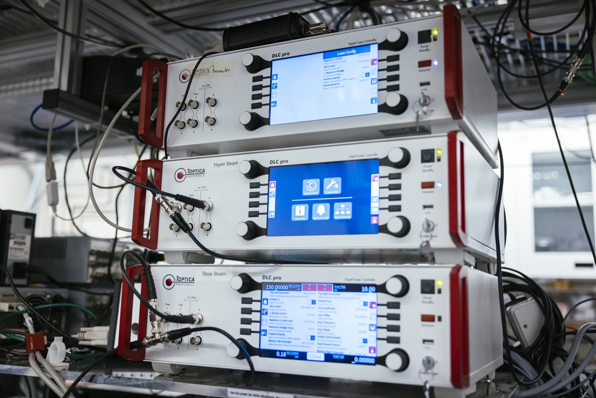 Laser heads at a&nbsp;quantum computing lab&nbsp;in Chicago.