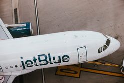 A JetBlue passenger jet at LaGuardia Airport