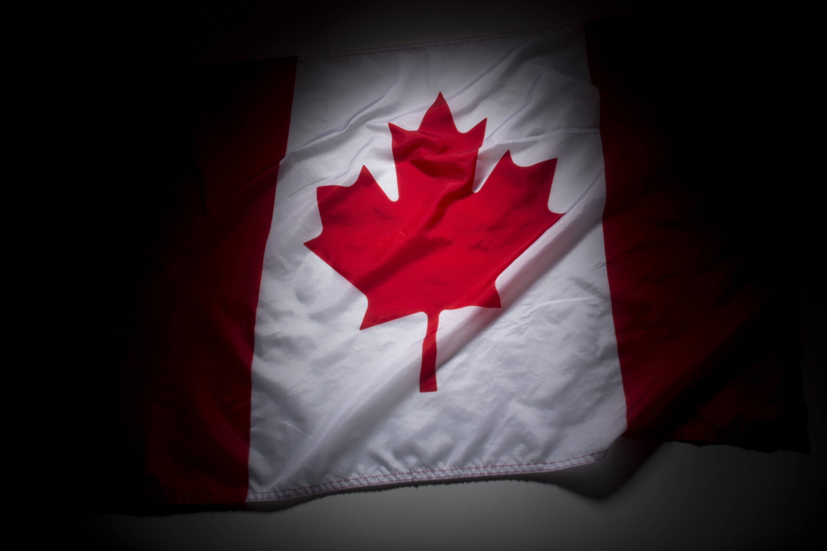 Canadian Flag Displayed For A Photograph