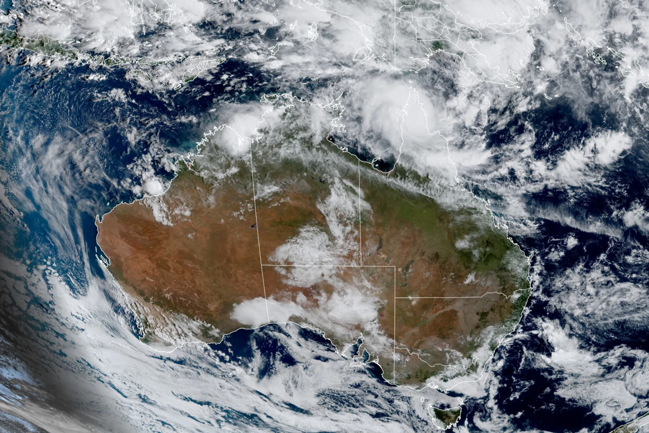 Satellite image of cyclone Narelle over Northern Queensland.