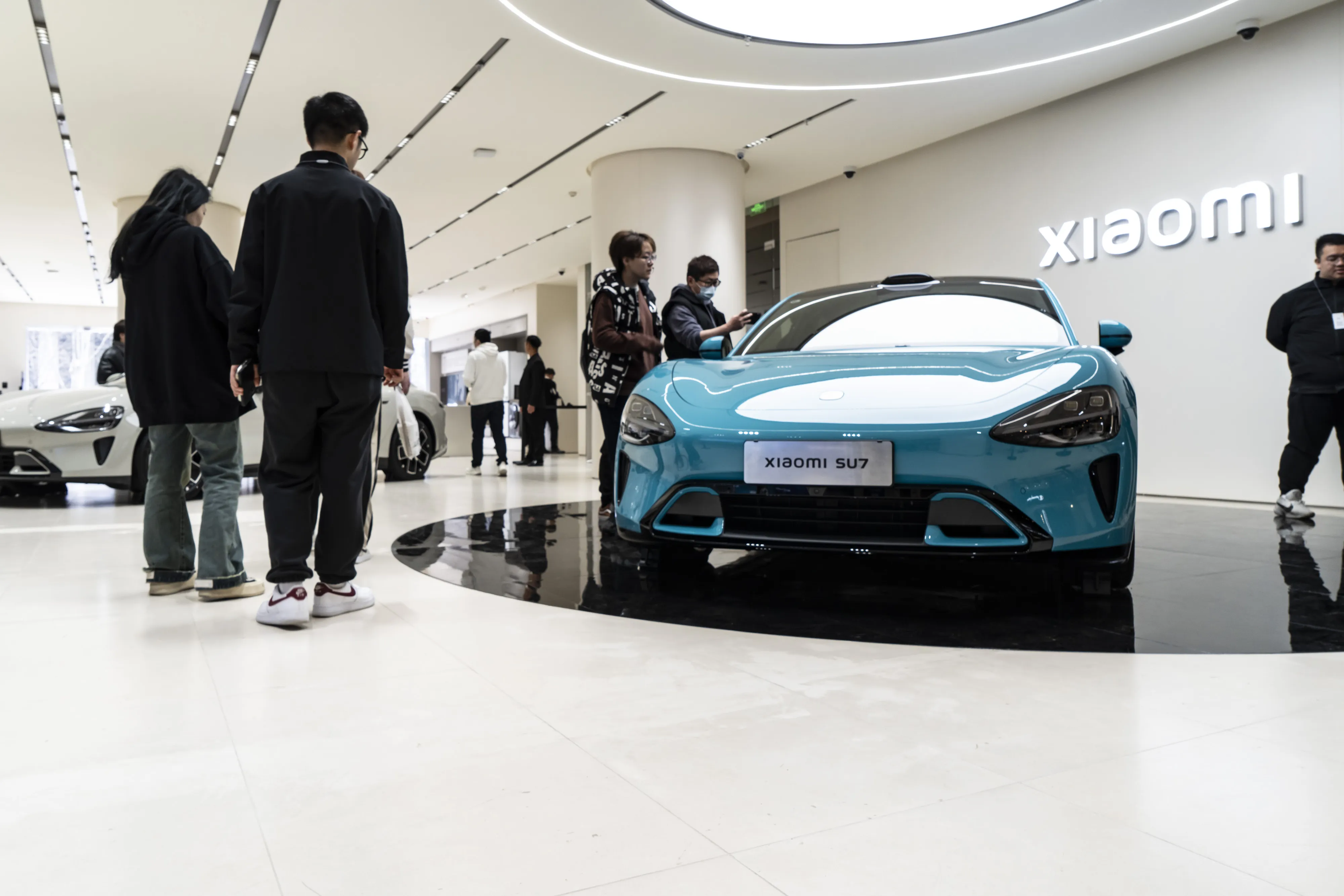 Xiaomi Corp. SU7 electric vehicles at one of the company's stores in Shanghai.