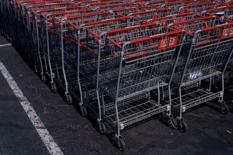 Shopping carts at a Costco store in Alhambra, California