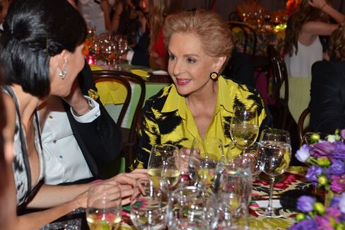 Carolina Herrera in a black and yellow dress. Photographer: Amanda Gordon/Bloomberg