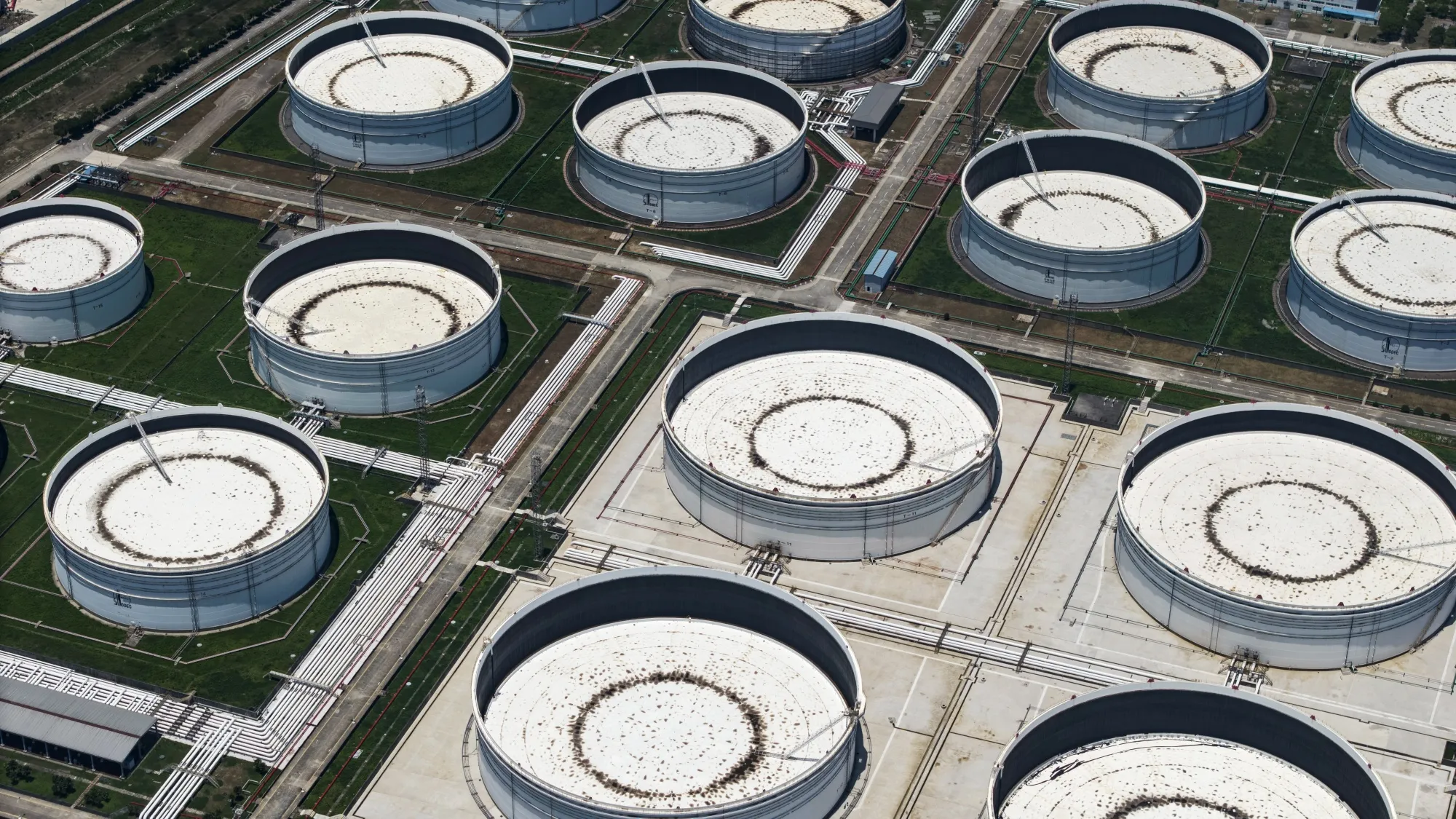 Oil storage tanks on the outskirts of Shanghai.