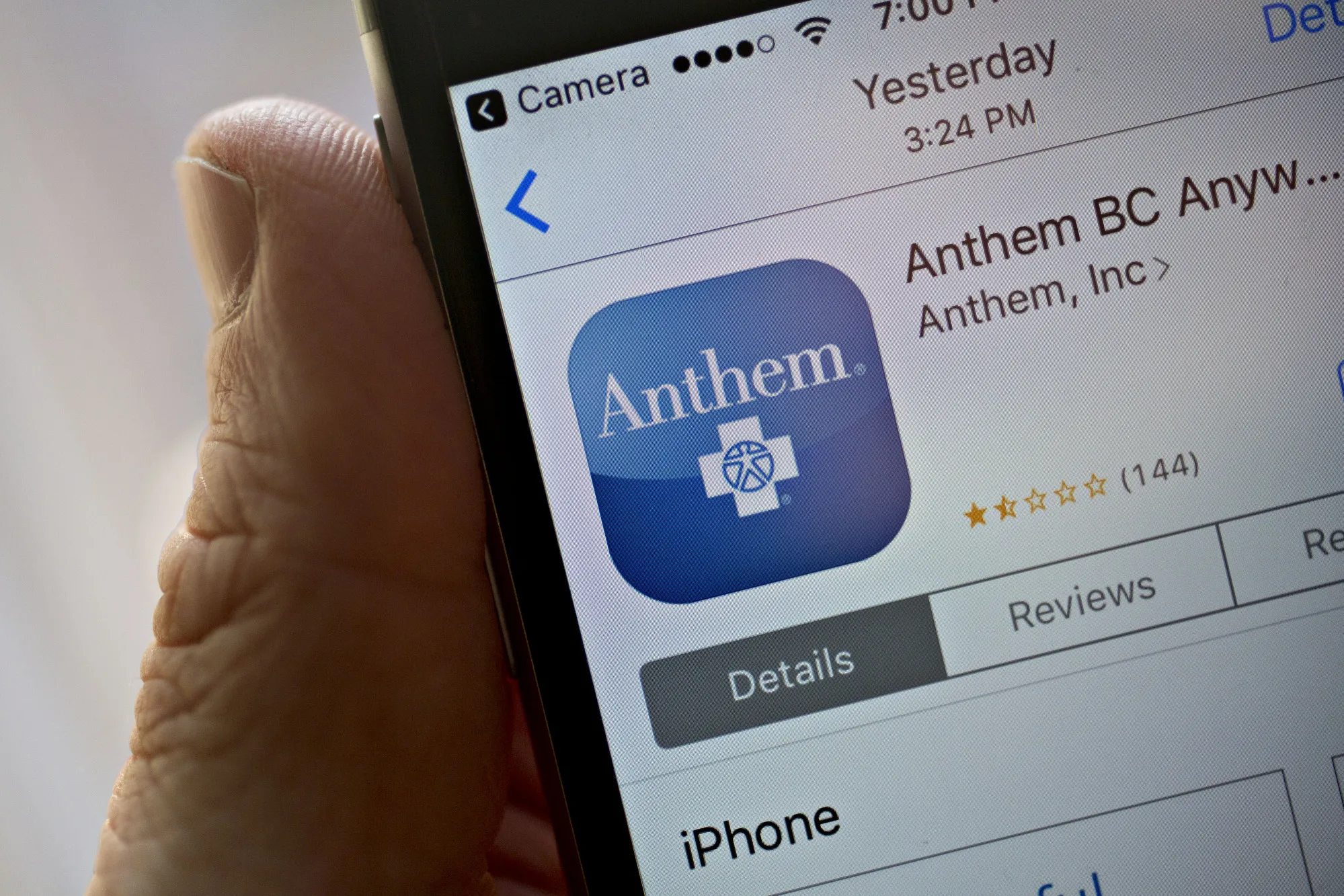 The Anthem Inc. Anthem Anywhere application is seen in the App Store on an Apple Inc. iPhone displayed for a photograph in Washington, D.C., U.S., on Saturday, April 21, 2018.