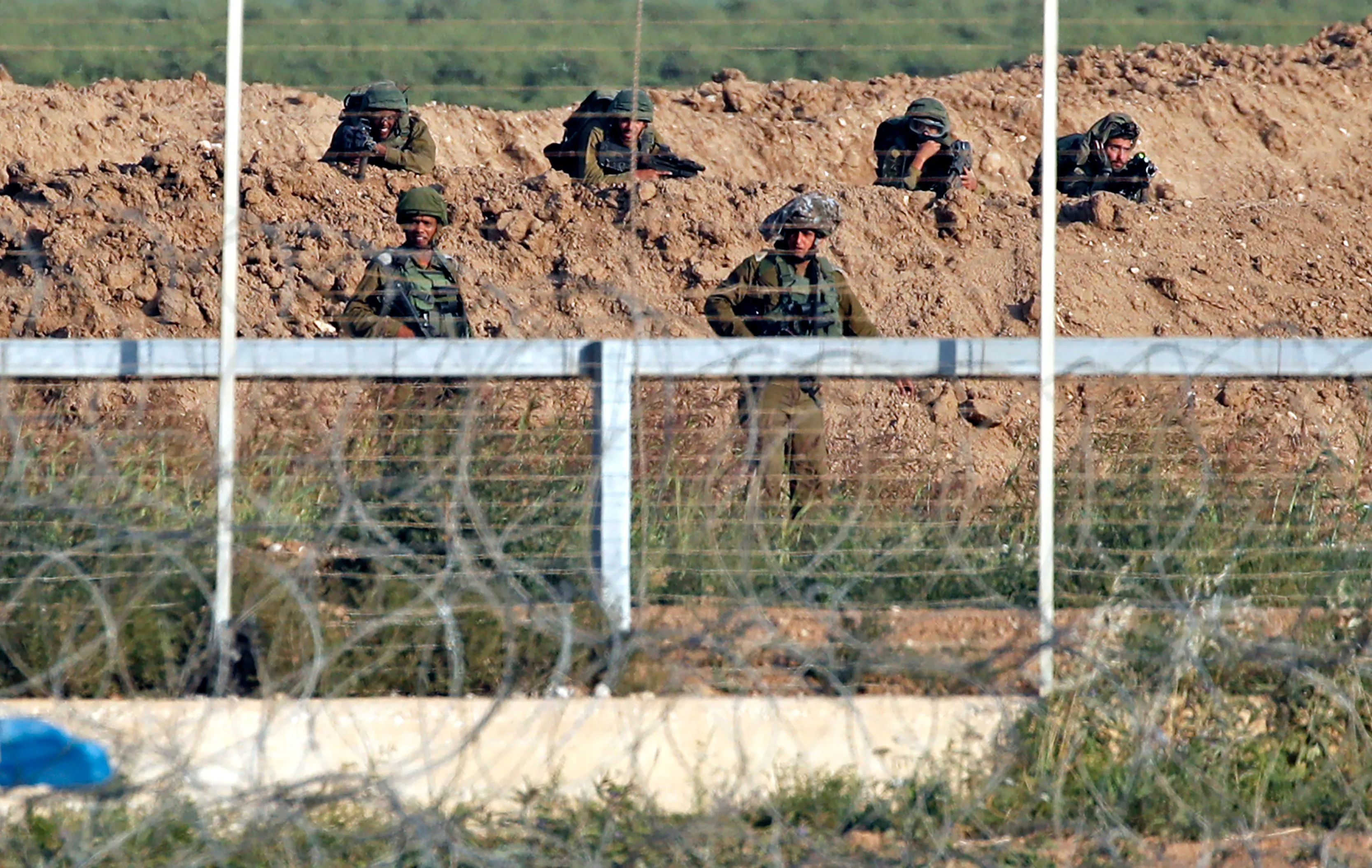 Israeli soldiers and snipers at the border east of Gaza City on May 15.